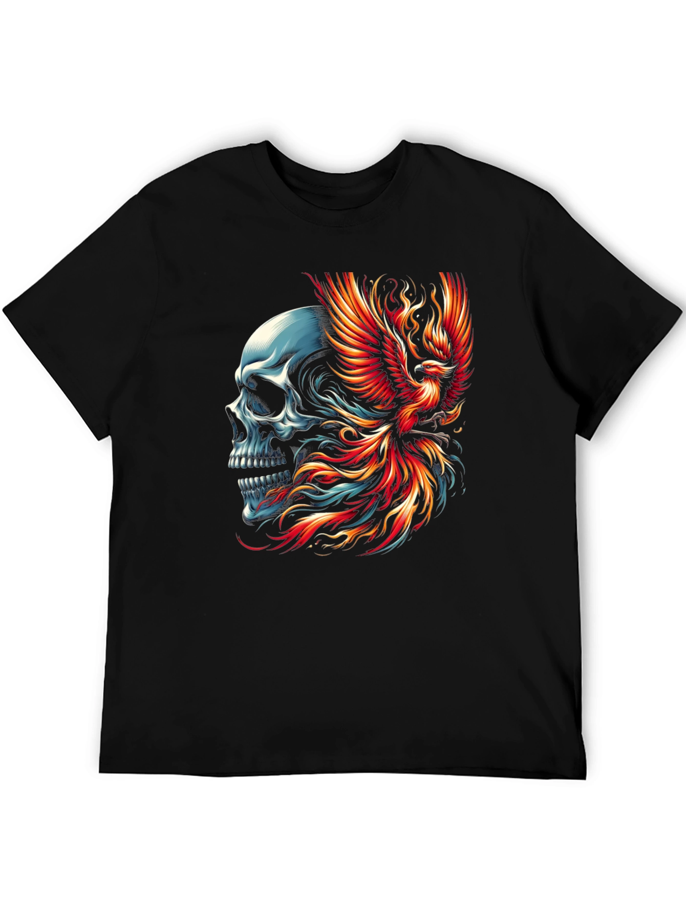 Skull Phoenix Graphic T-Shirt - Black
