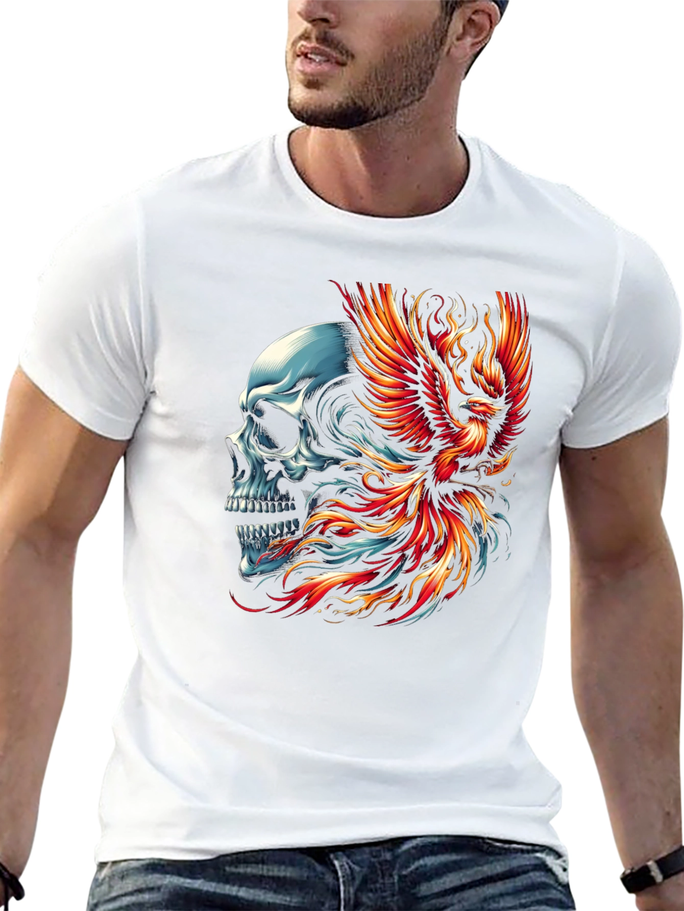 Skull Phoenix Graphic T-Shirt - Black