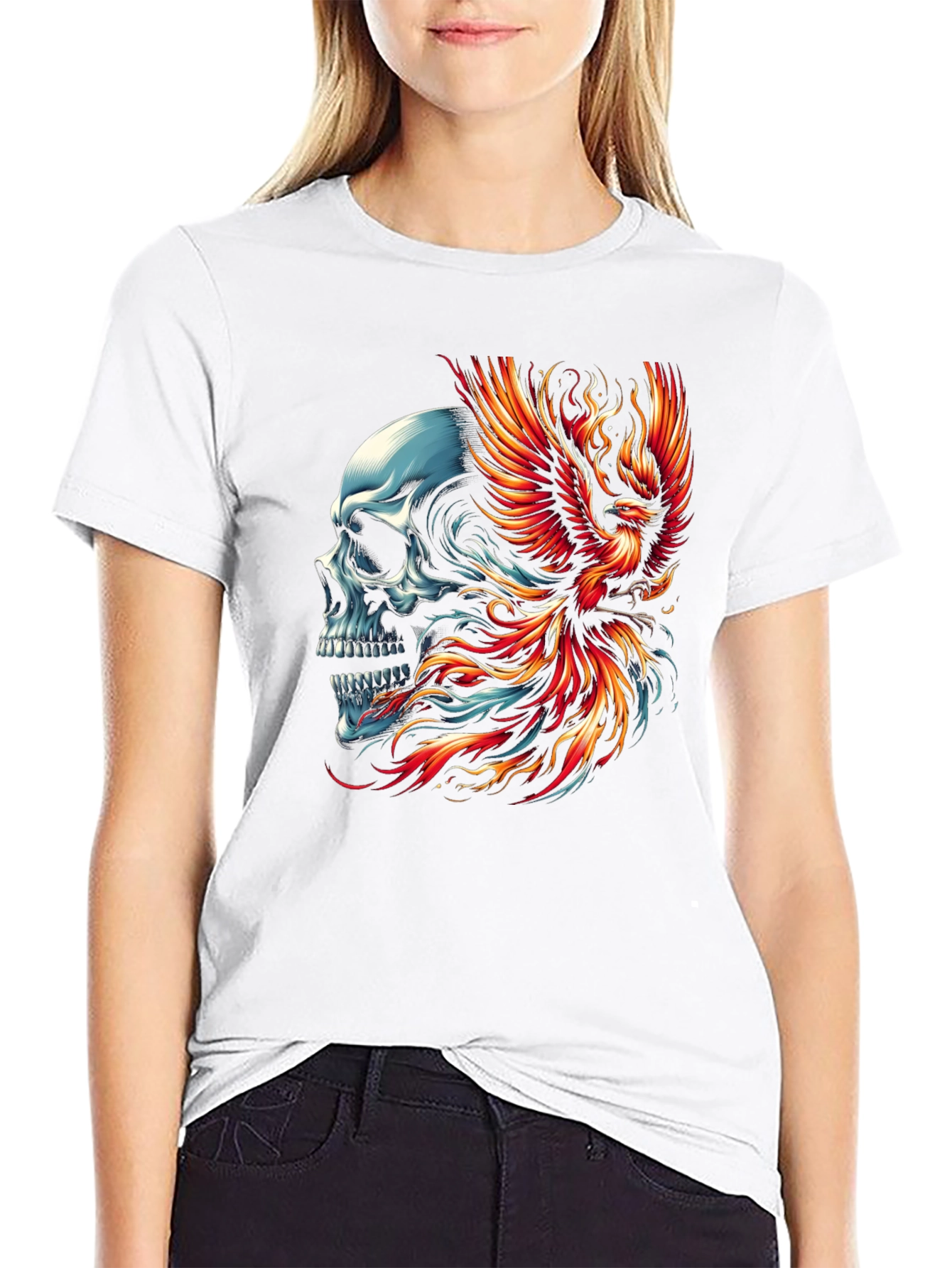 Skull Phoenix Graphic T-Shirt - Black