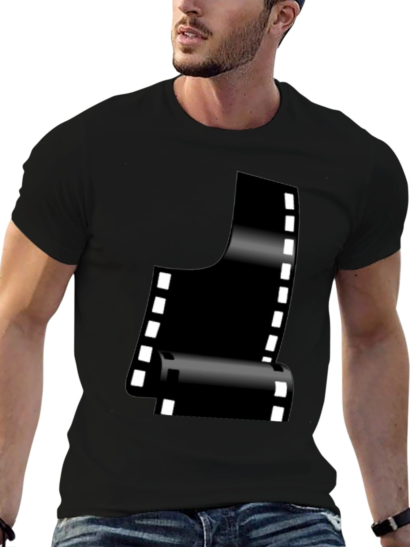 Retro Film Reel Graphic Black T-Shirt