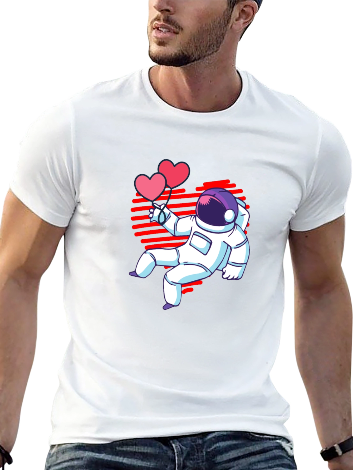 Astronaut Heart Balloons Graphic T-Shirt