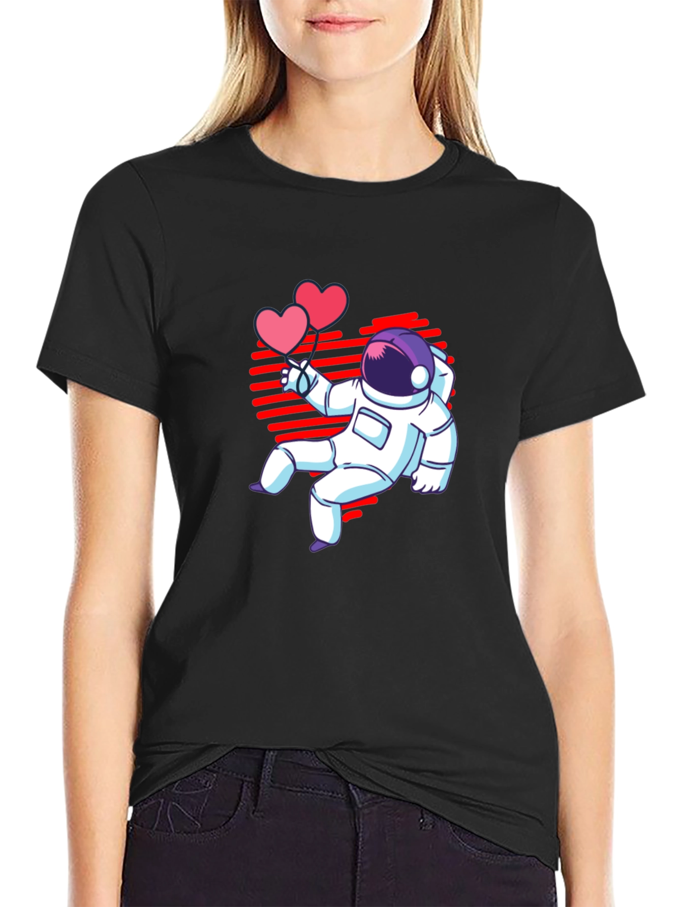 Astronaut Heart Balloons Graphic T-Shirt