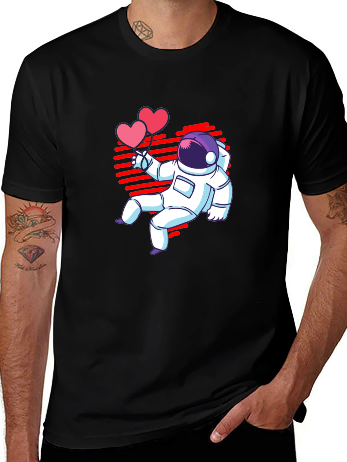 Astronaut Heart Balloons Graphic T-Shirt