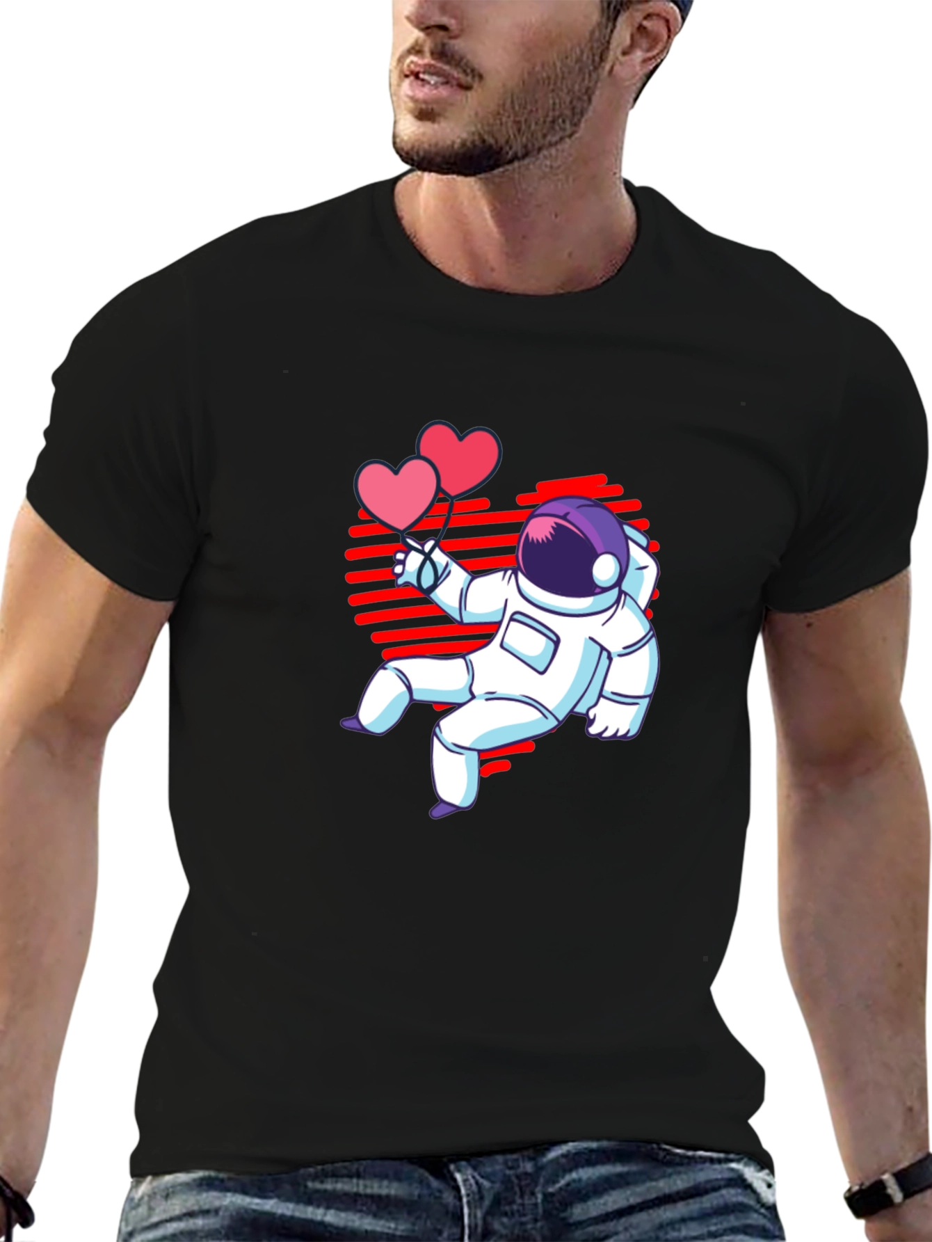 Astronaut Heart Balloons Graphic T-Shirt