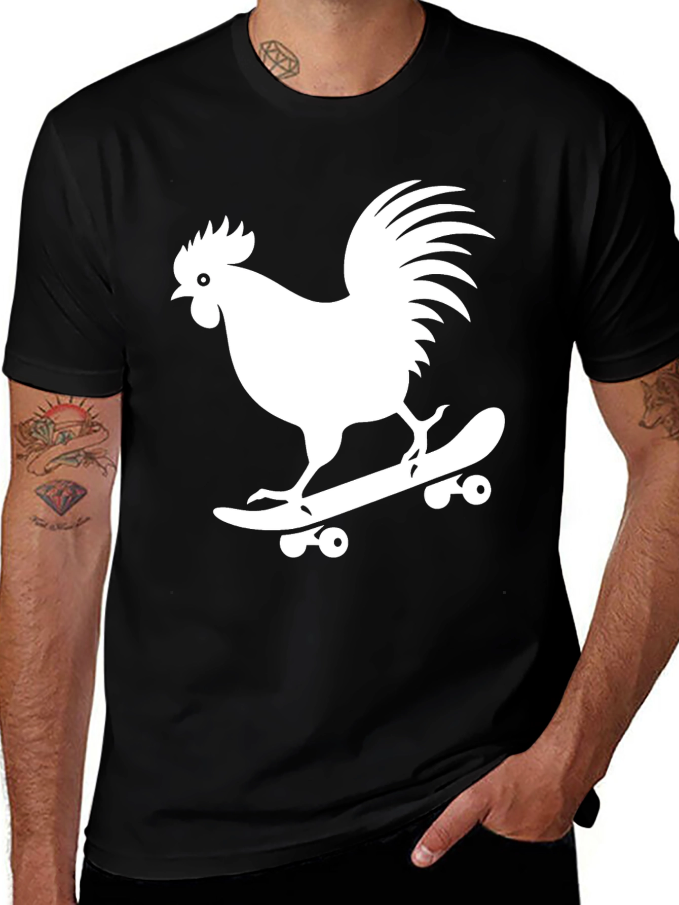 Cool Rooster Skateboarder Graphic Tee