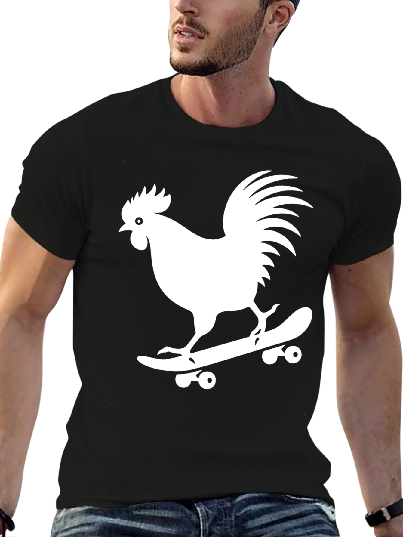 Cool Rooster Skateboarder Graphic Tee