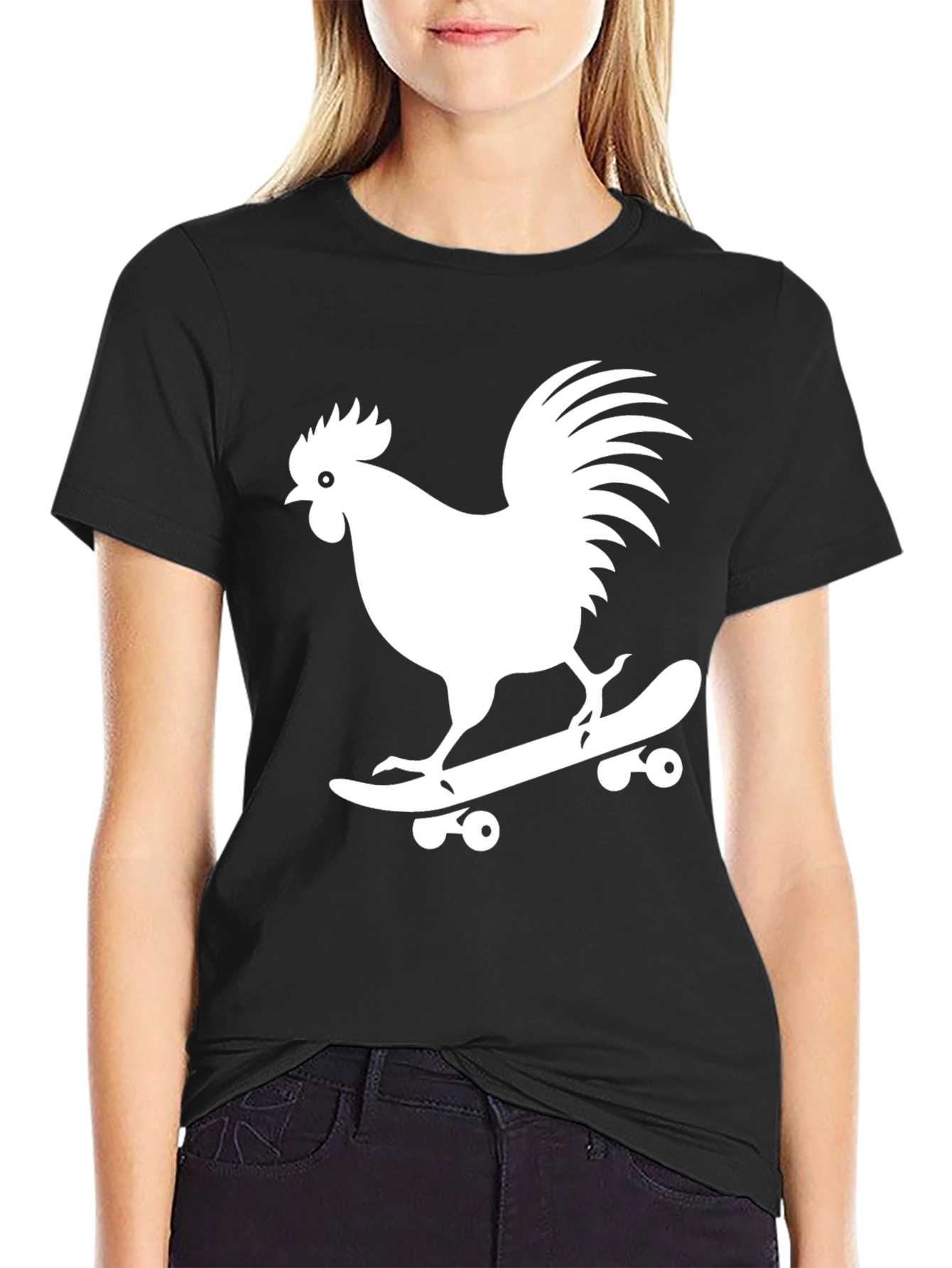 Cool Rooster Skateboarder Graphic Tee