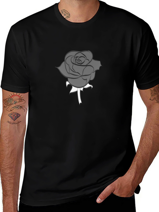 Mens Black T-Shirt with Gray Rose Graphic