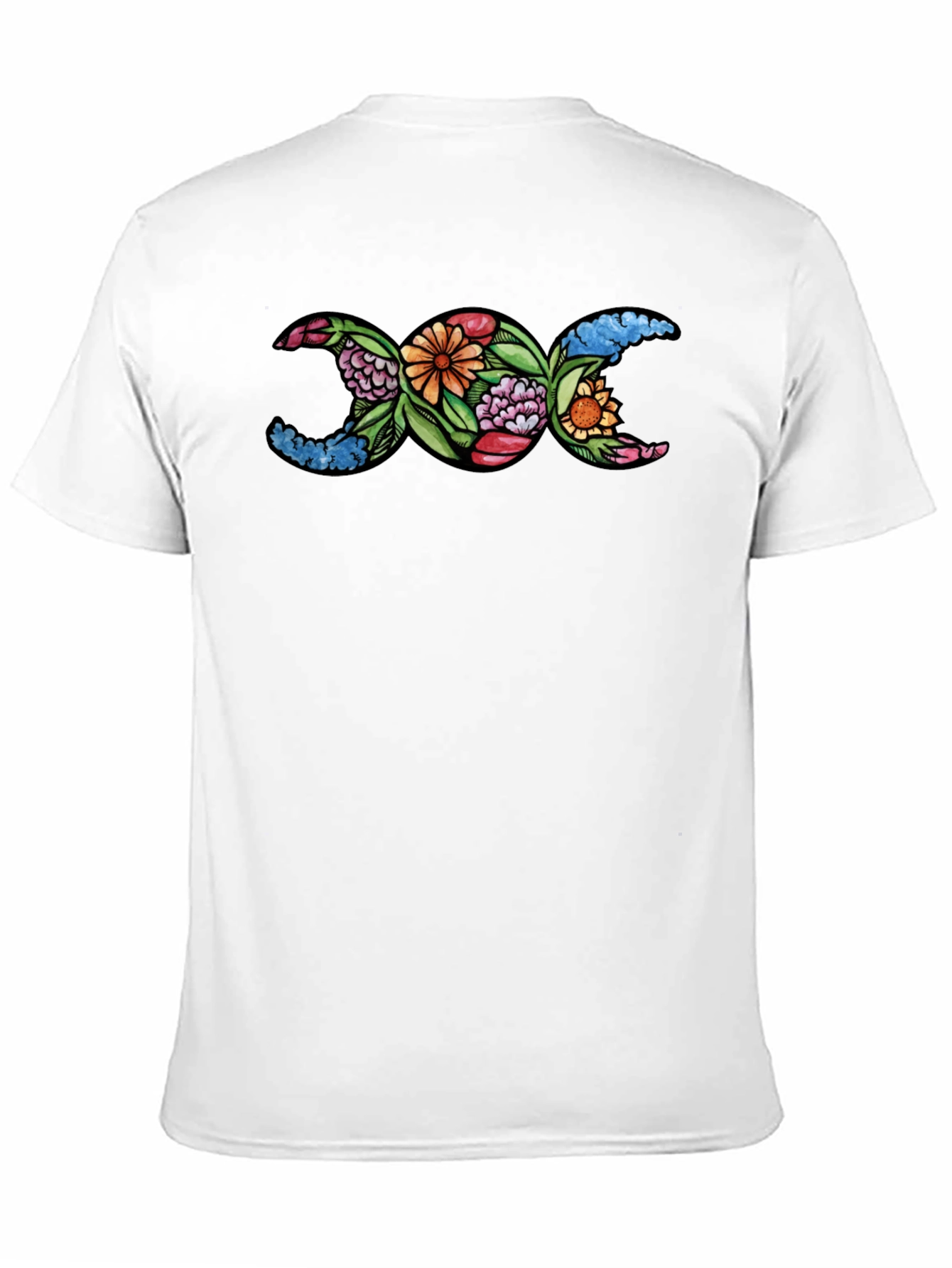 Floral Triple Moon Goddess T-Shirt - Black