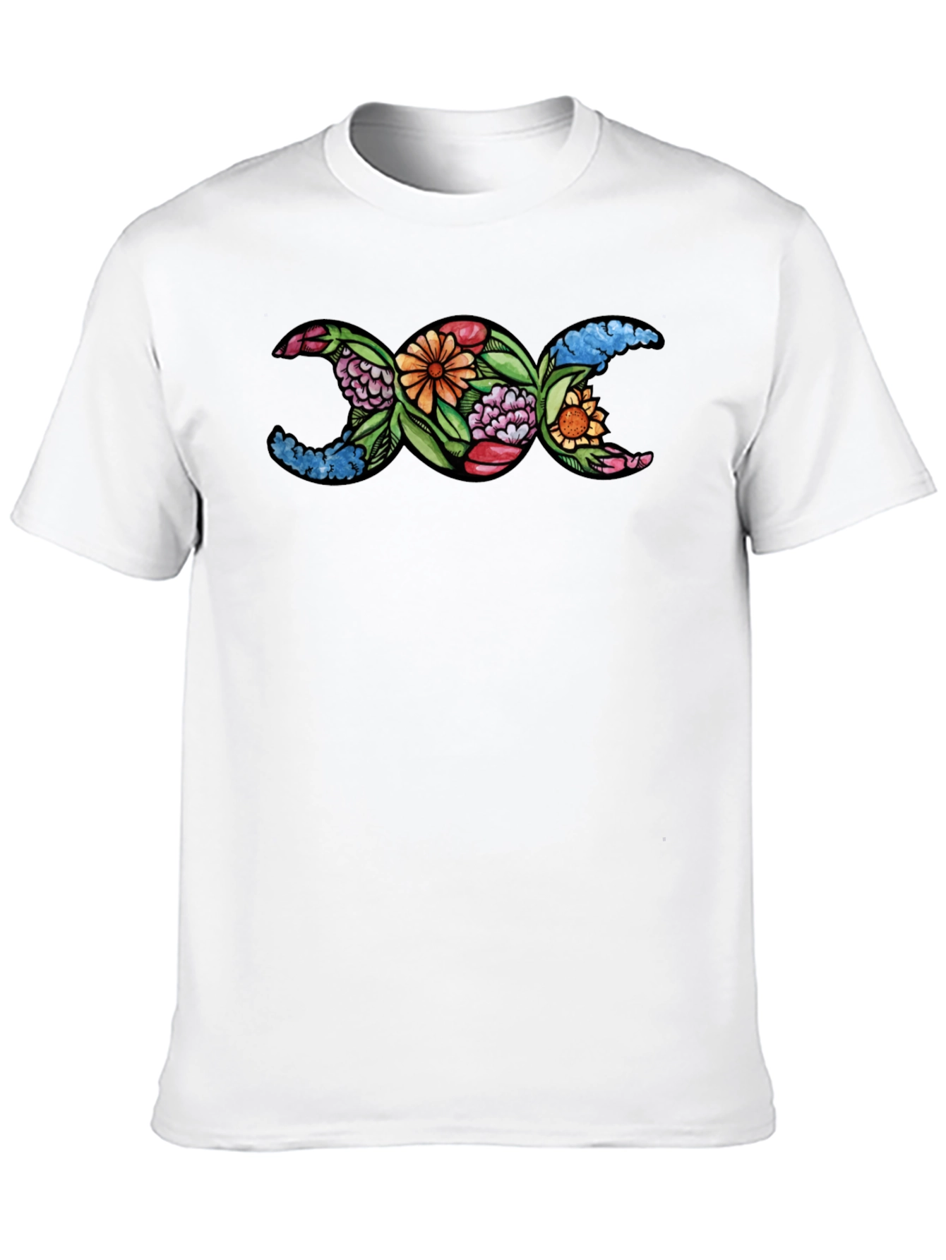 Floral Triple Moon Goddess T-Shirt - Black