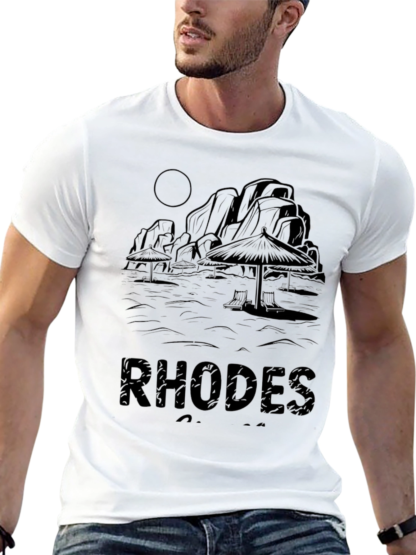 Rhodes Beach Graphic T-Shirt - Island Vacation Tee