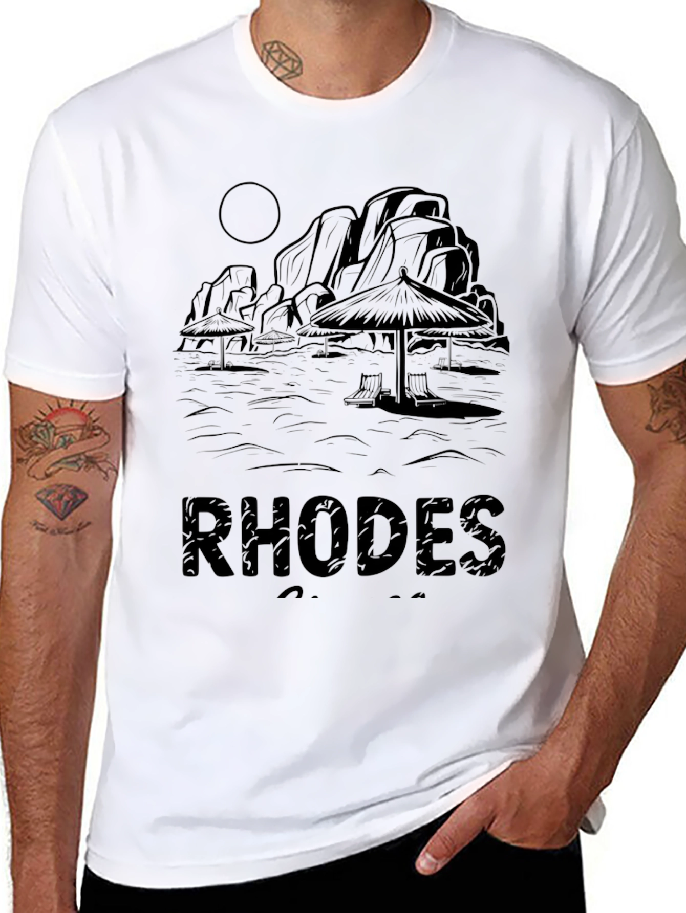 Rhodes Beach Graphic T-Shirt - Island Vacation Tee