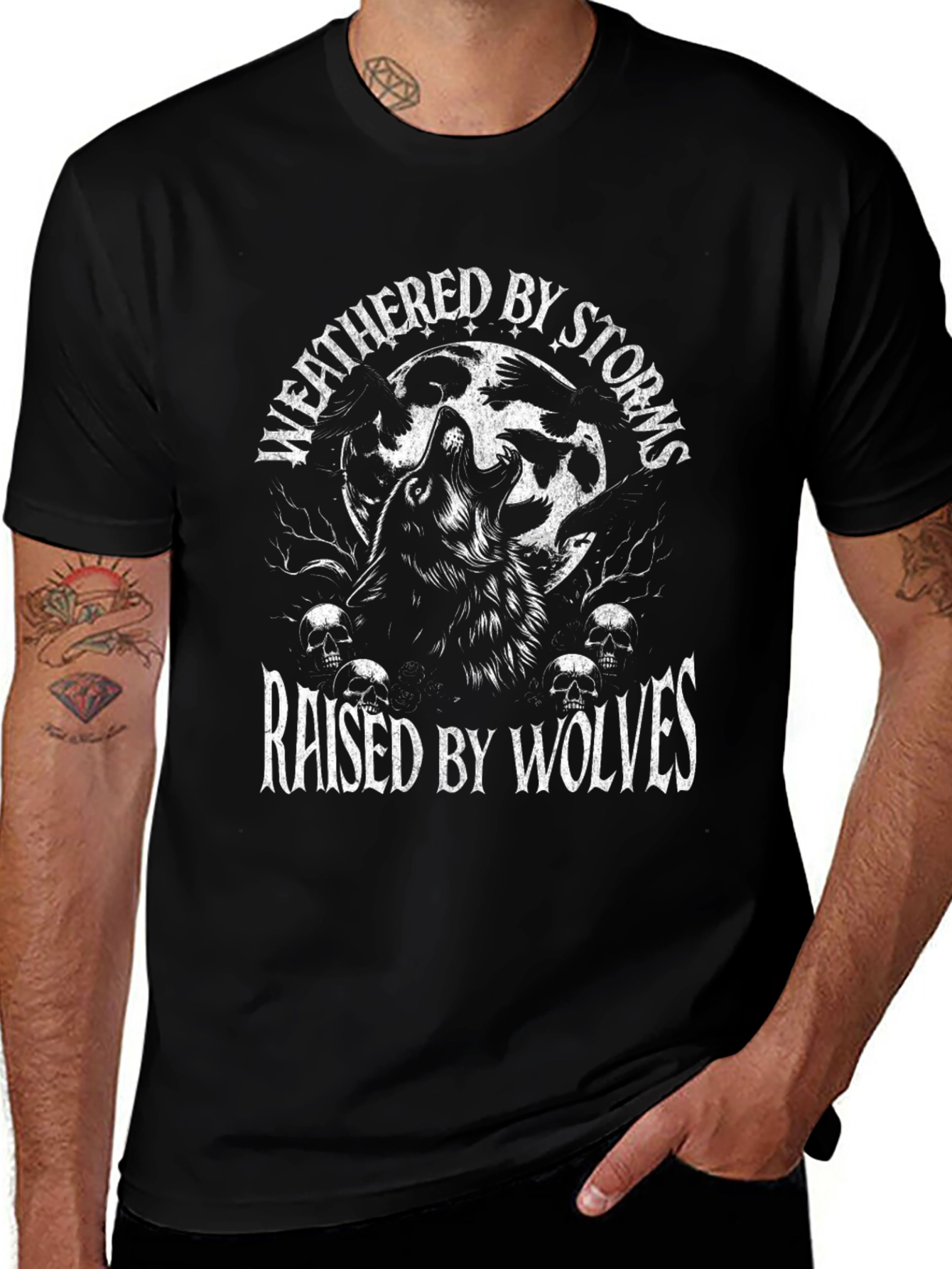 Weathered By Storms Raised By Wolves Graphic T-Shirt