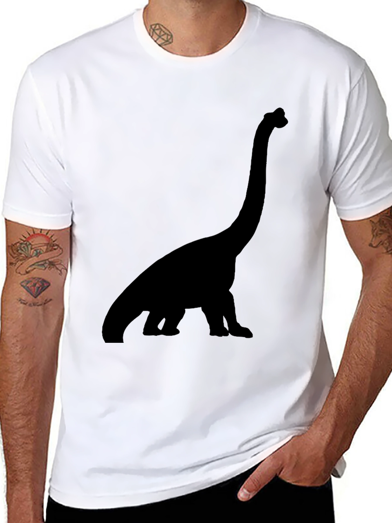 Dino Silhouette Tee - Black Cotton Casual Shirt