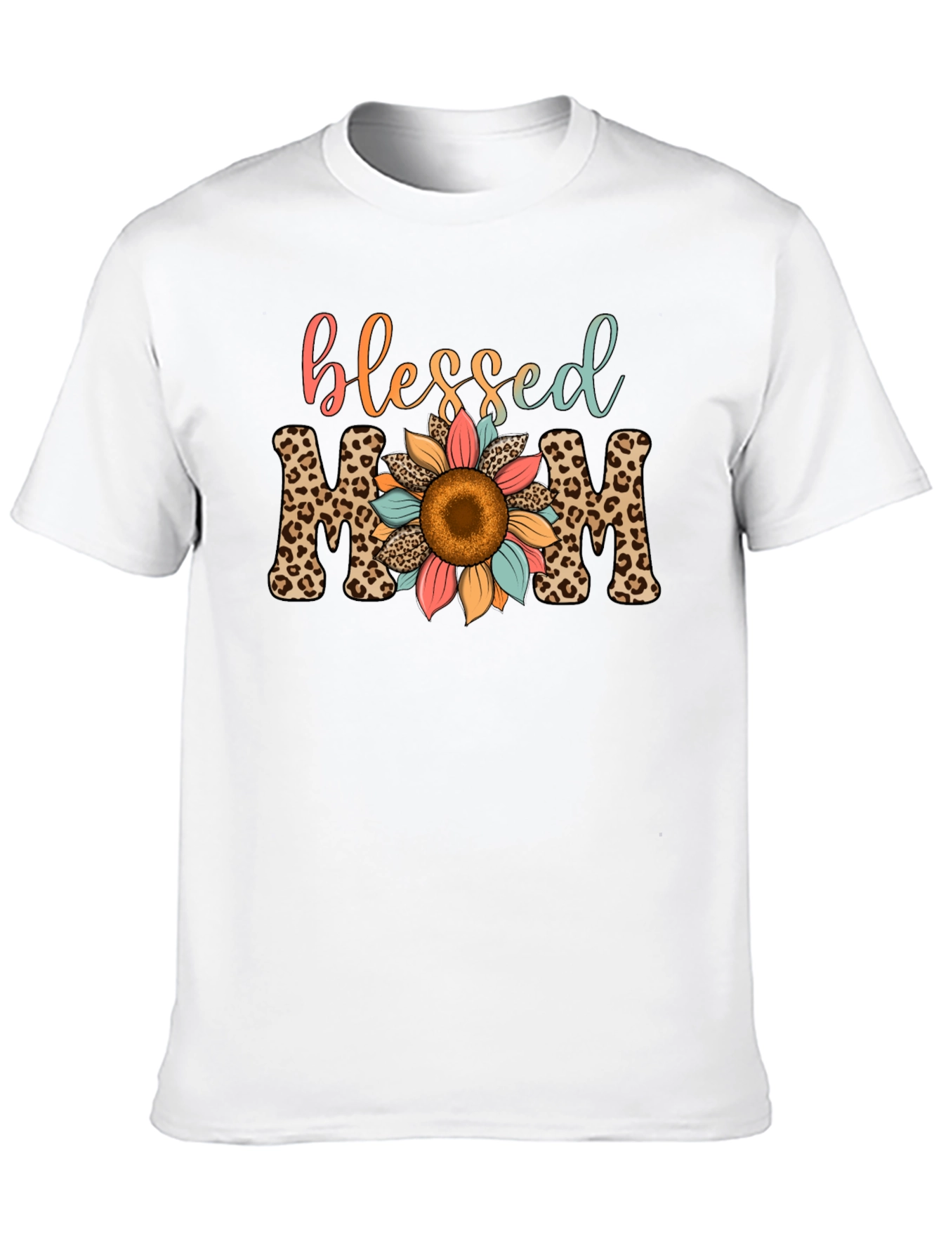 Blessed Mom Leopard Print Sunflower T-Shirt