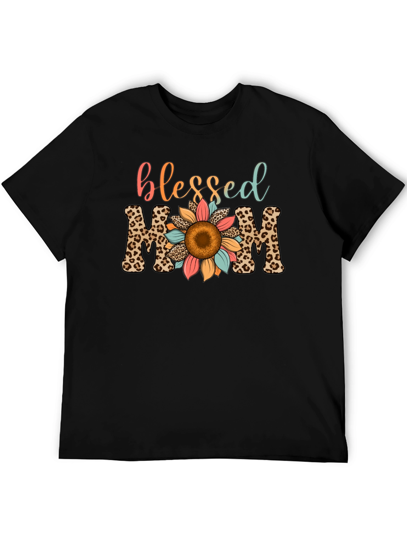 Blessed Mom Leopard Print Sunflower T-Shirt