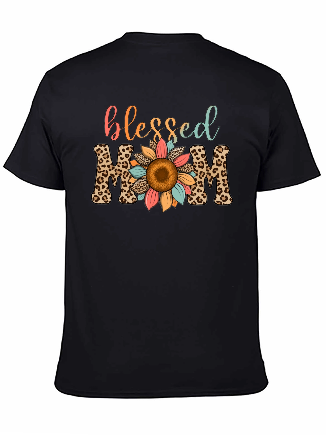 Blessed Mom Leopard Print Sunflower T-Shirt