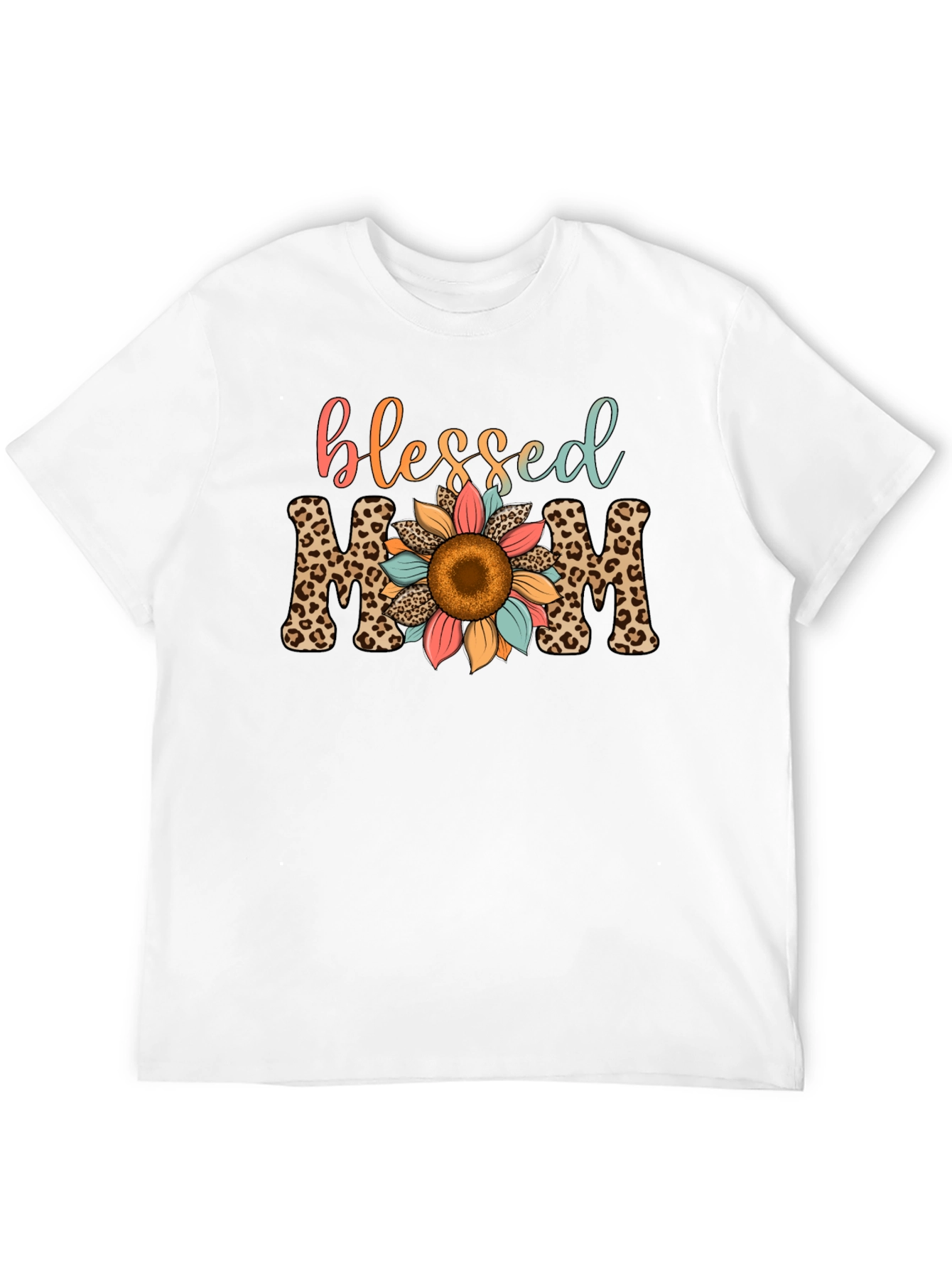 Blessed Mom Leopard Print Sunflower T-Shirt