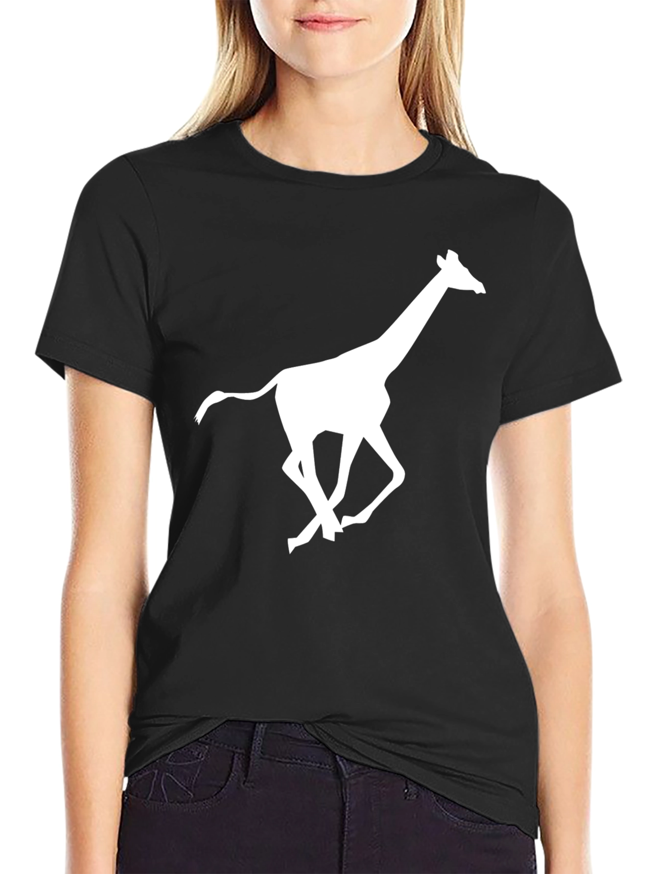 Running Giraffe Graphic Black T-Shirt