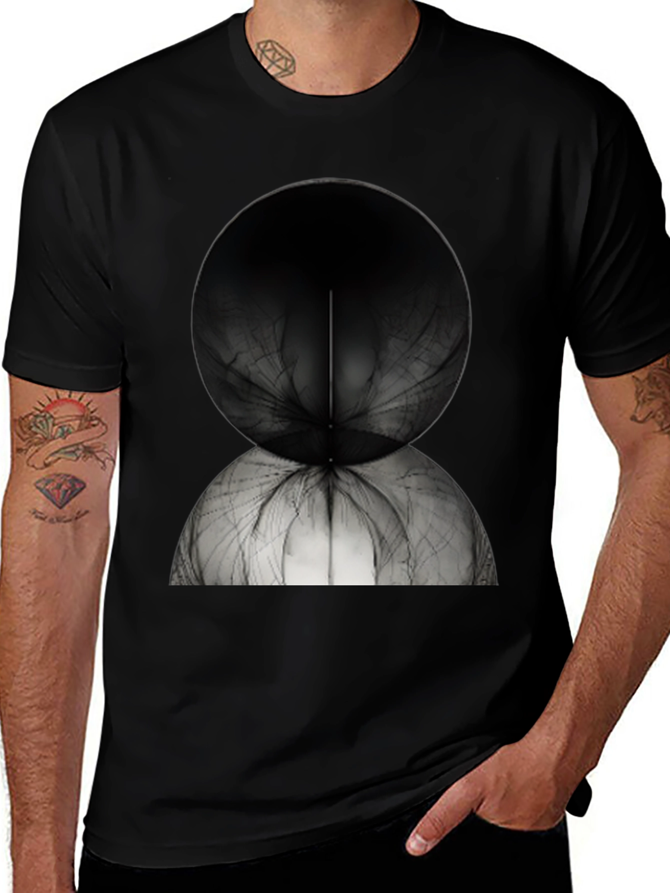 Abstract Spherical Design Tee - Modern Black T-Shirt