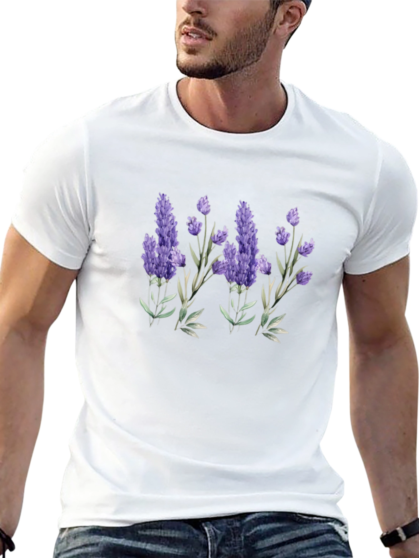 Lavender Print Black T-Shirt