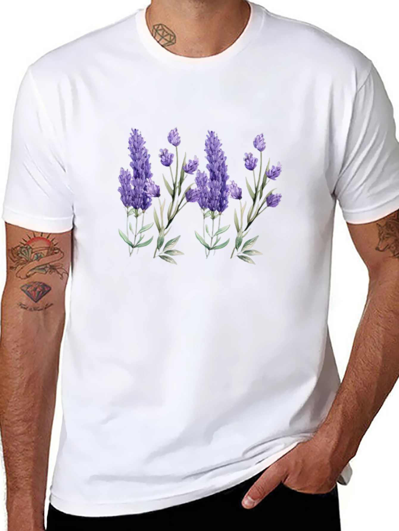 Lavender Print Black T-Shirt