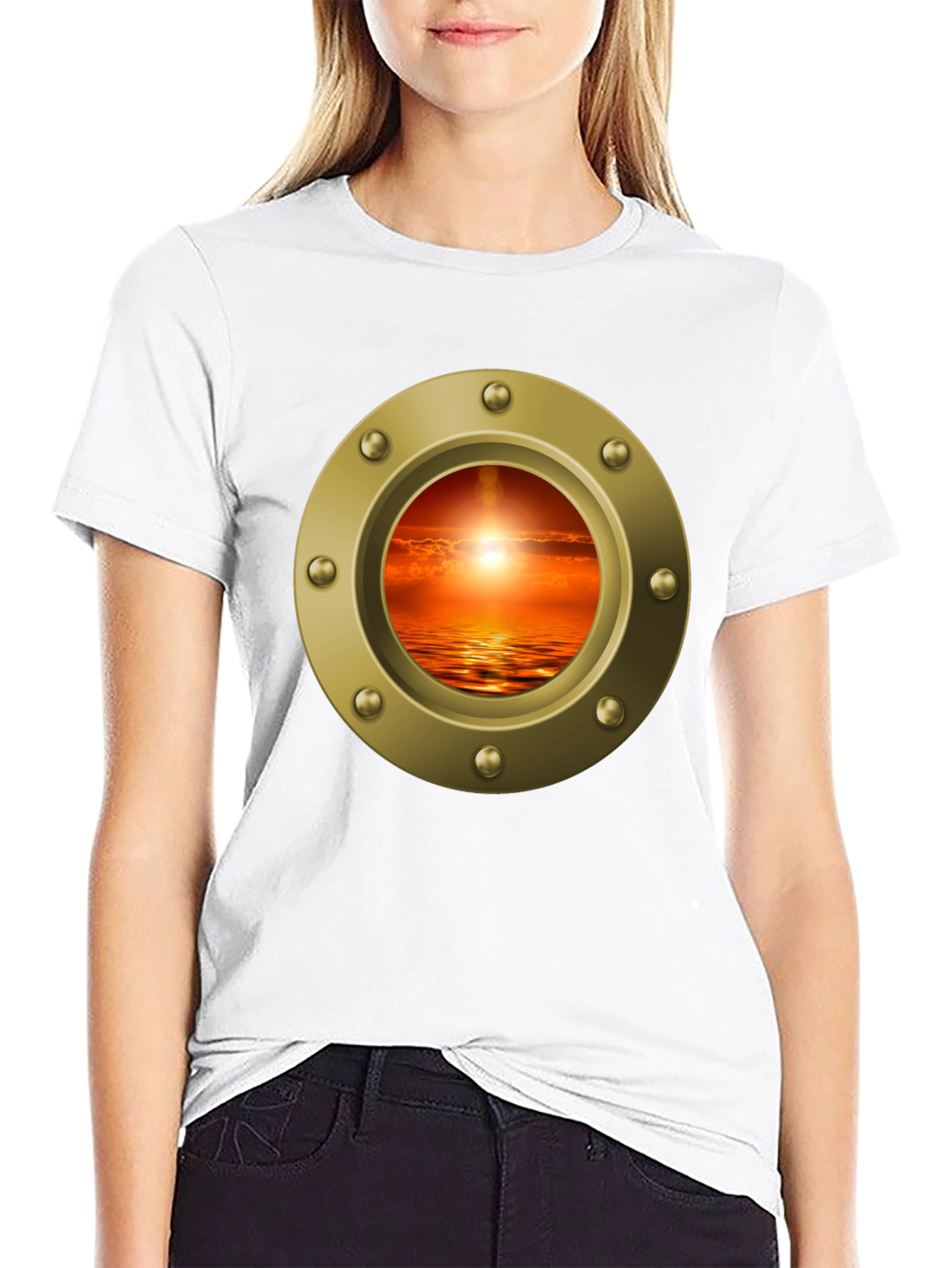 Nautical Porthole Sunset T-Shirt - Ocean View Tee