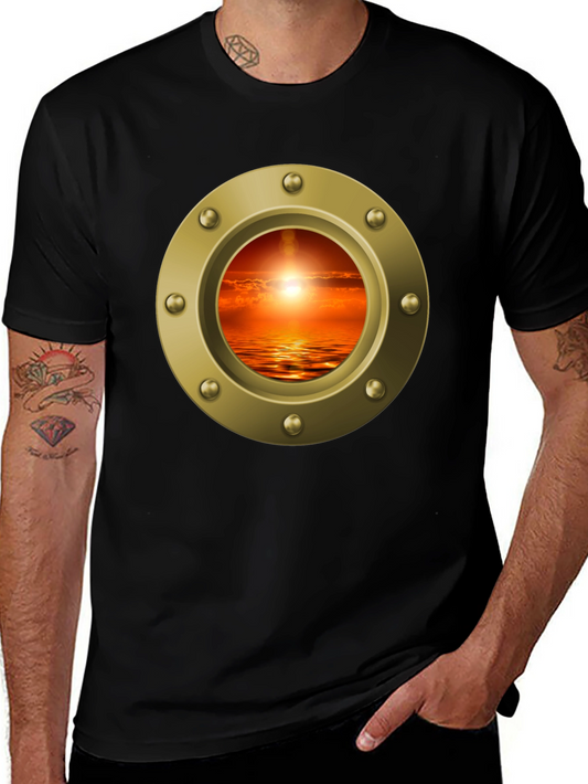 Nautical Porthole Sunset T-Shirt - Ocean View Tee