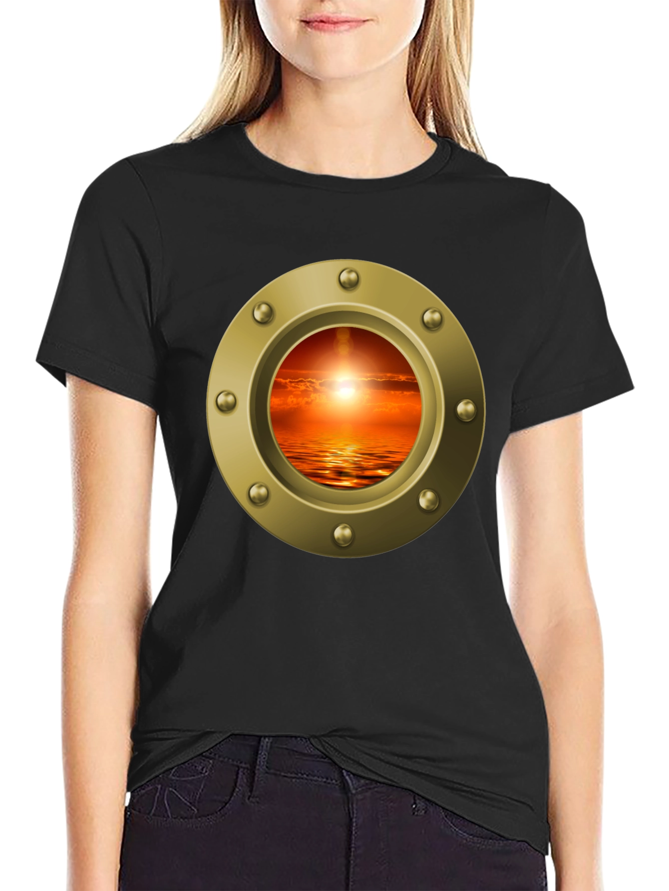 Nautical Porthole Sunset T-Shirt - Ocean View Tee