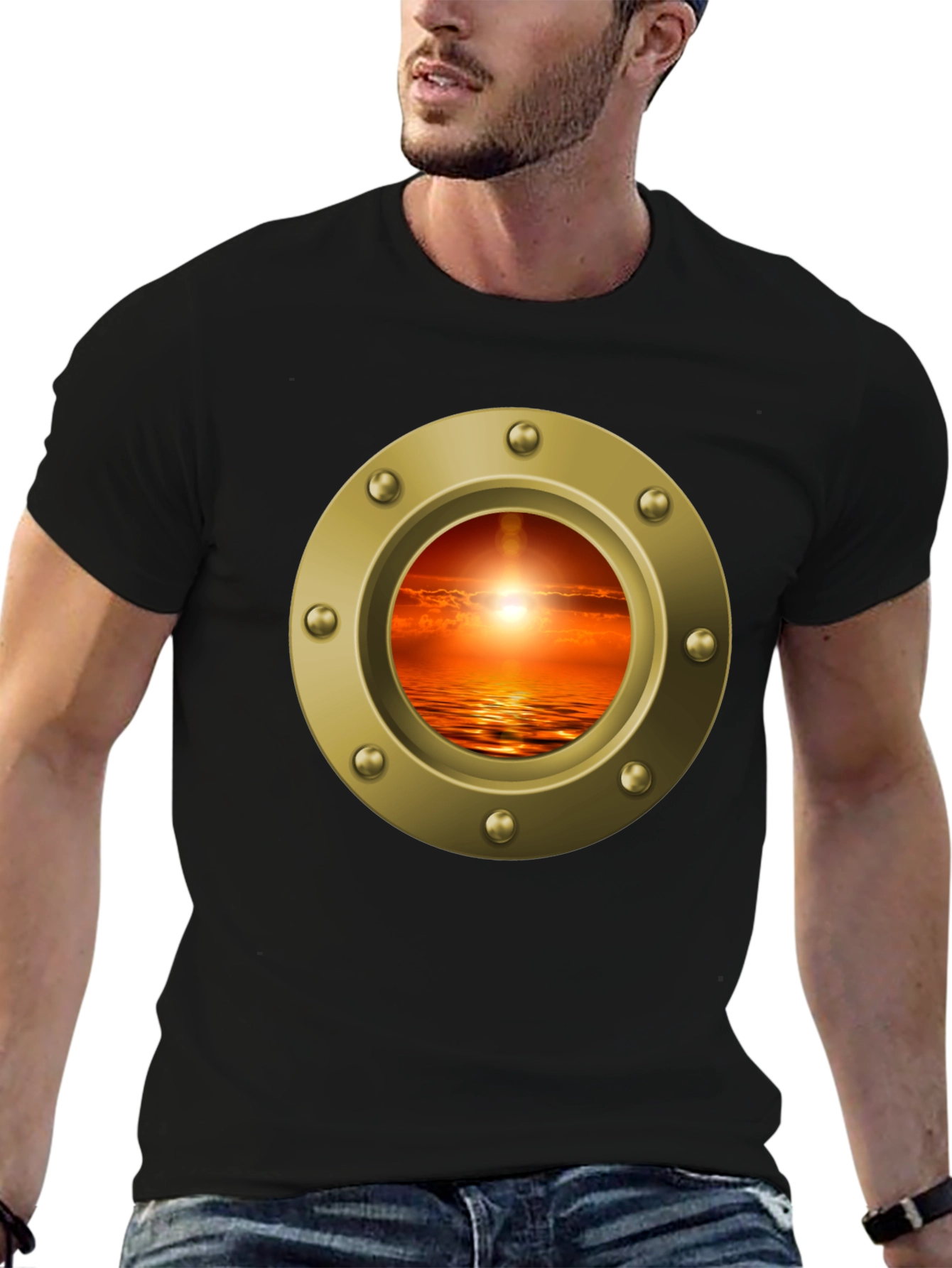 Nautical Porthole Sunset T-Shirt - Ocean View Tee