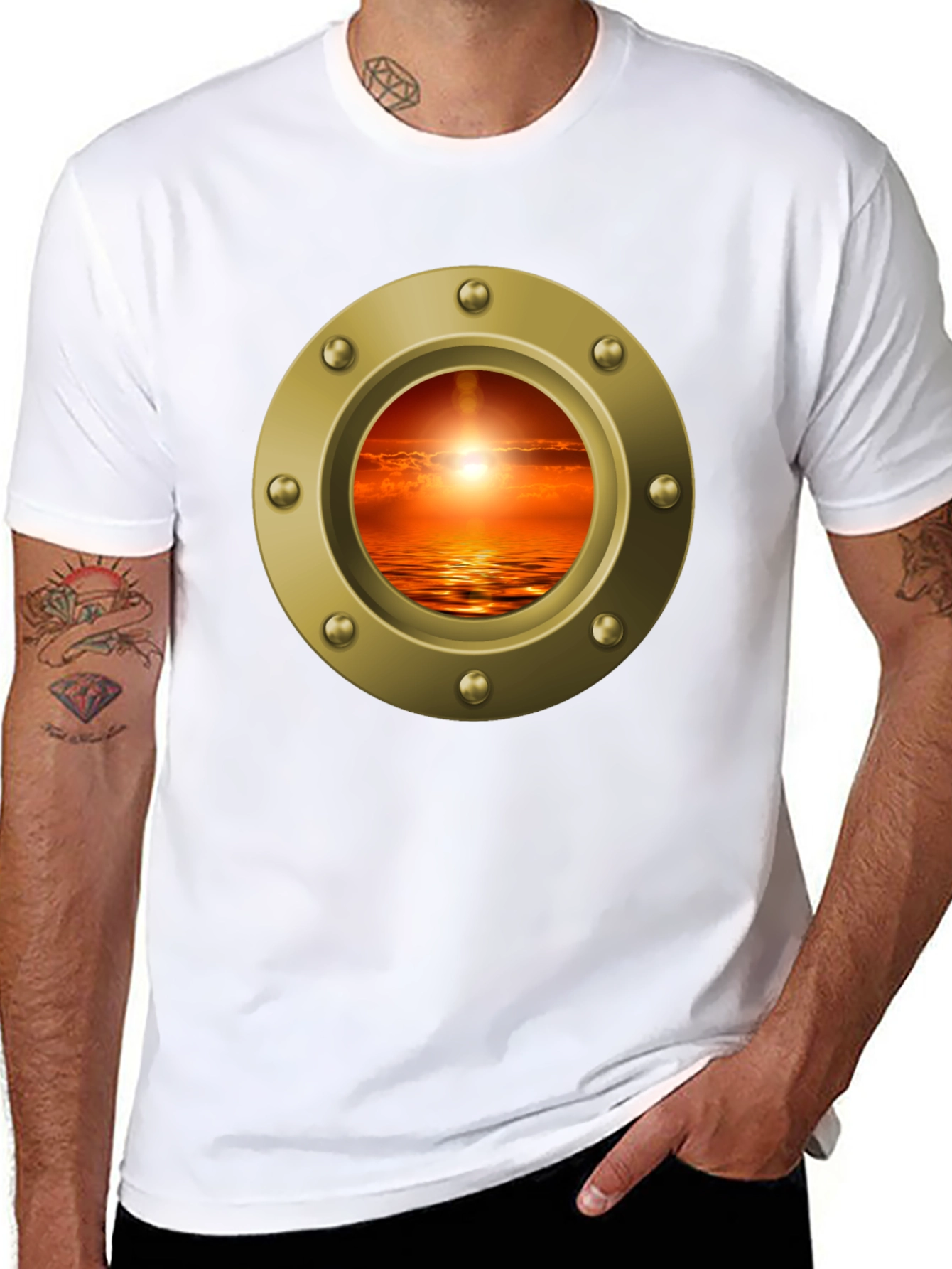 Nautical Porthole Sunset T-Shirt - Ocean View Tee