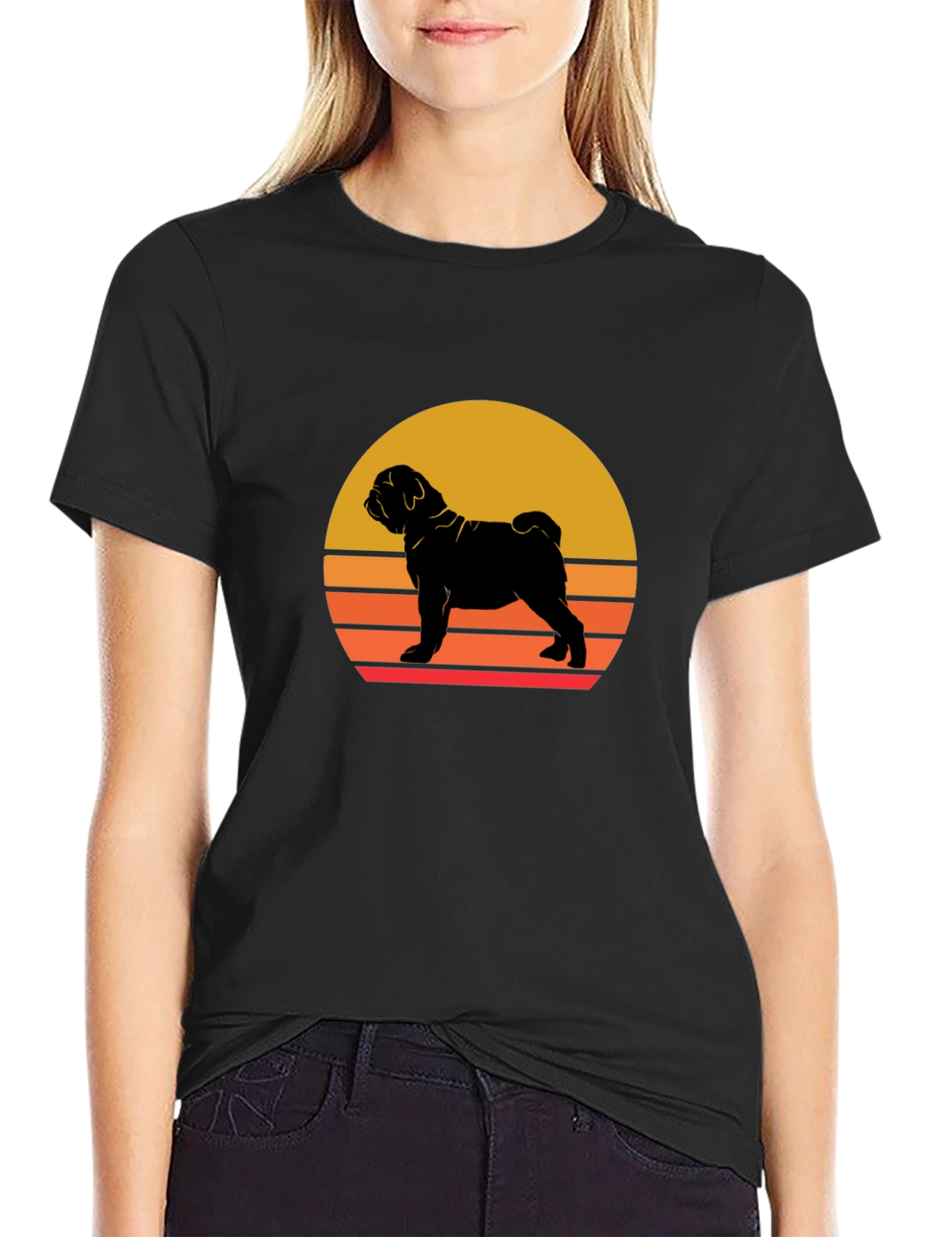Sunset Dog Graphic Tee - Shar Pei Silhouette