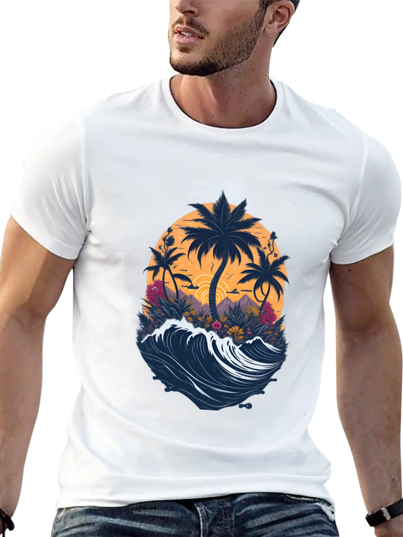 Tropical Palm Wave Graphic Tee
