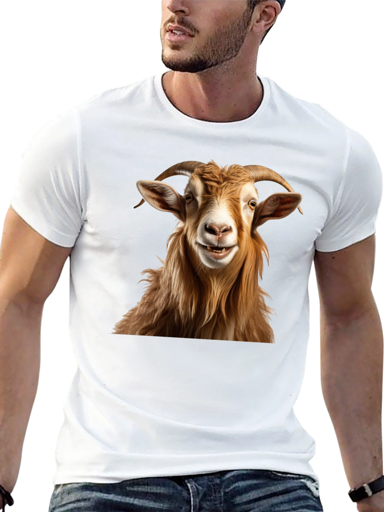 Smiling Goat Graphic Tee - Funny Animal Print