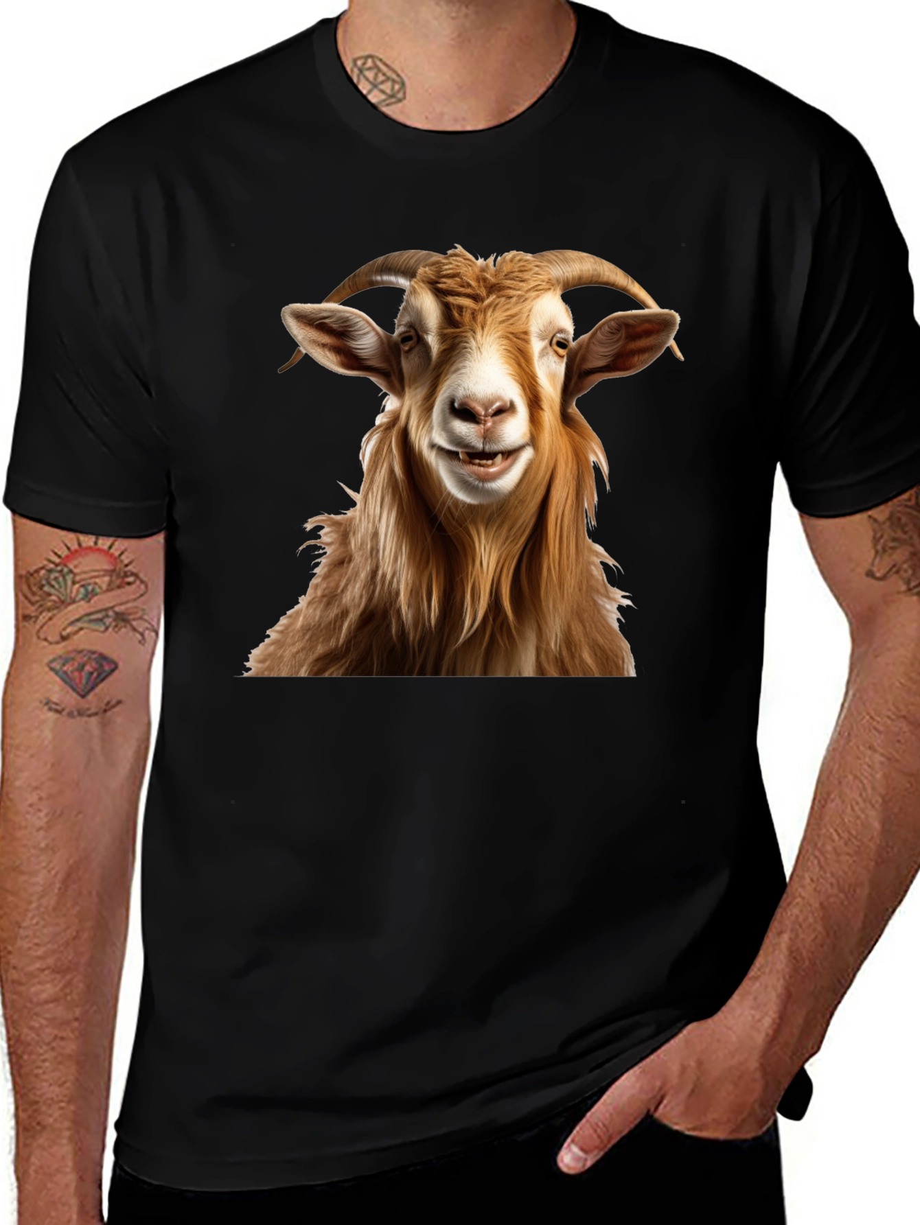 Smiling Goat Graphic Tee - Funny Animal Print