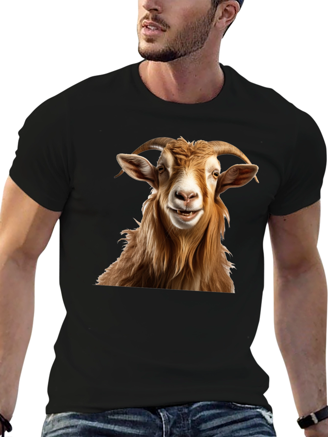 Smiling Goat Graphic Tee - Funny Animal Print