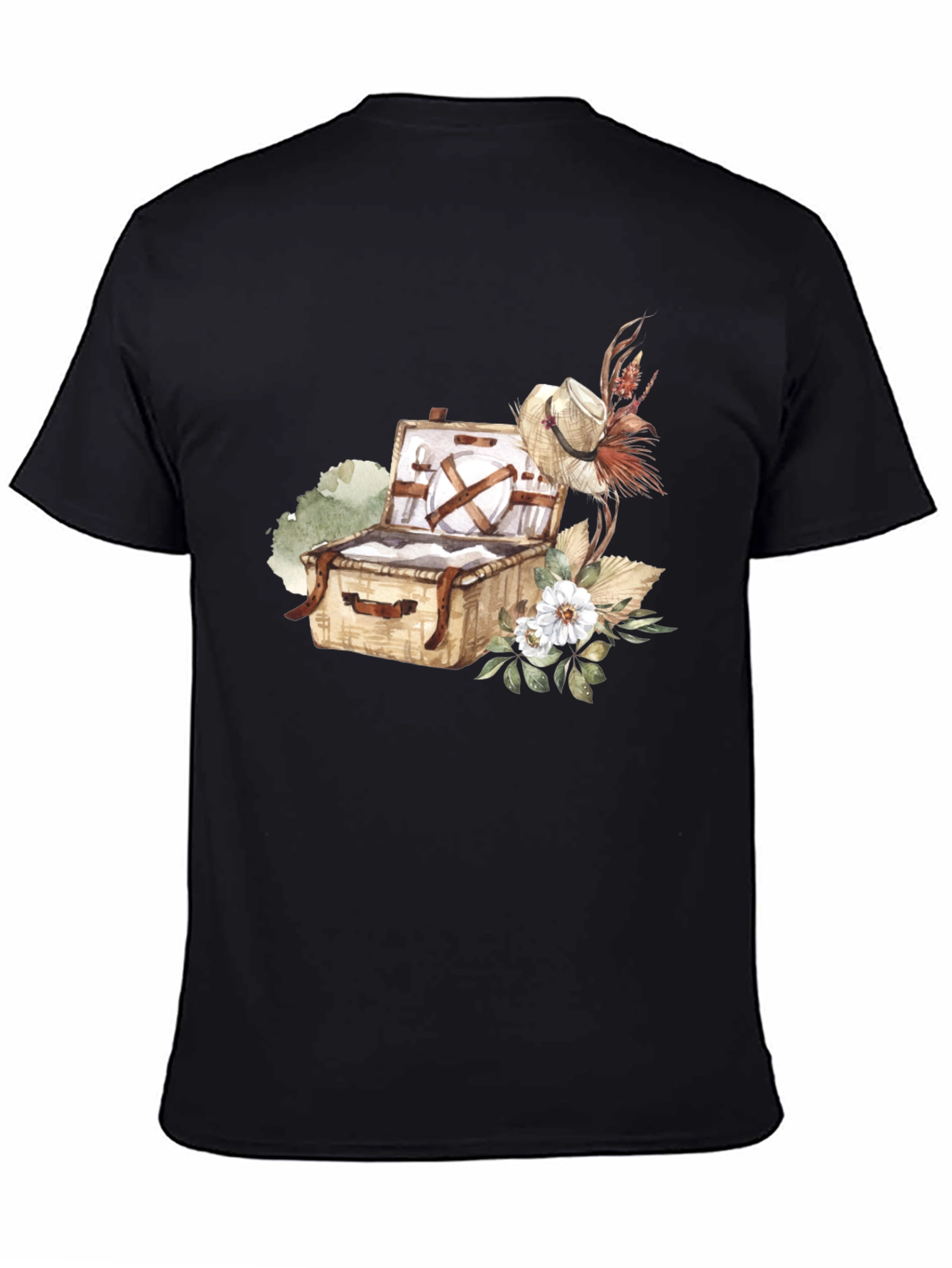 Picnic Basket Graphic Tee - Casual Black T-Shirt