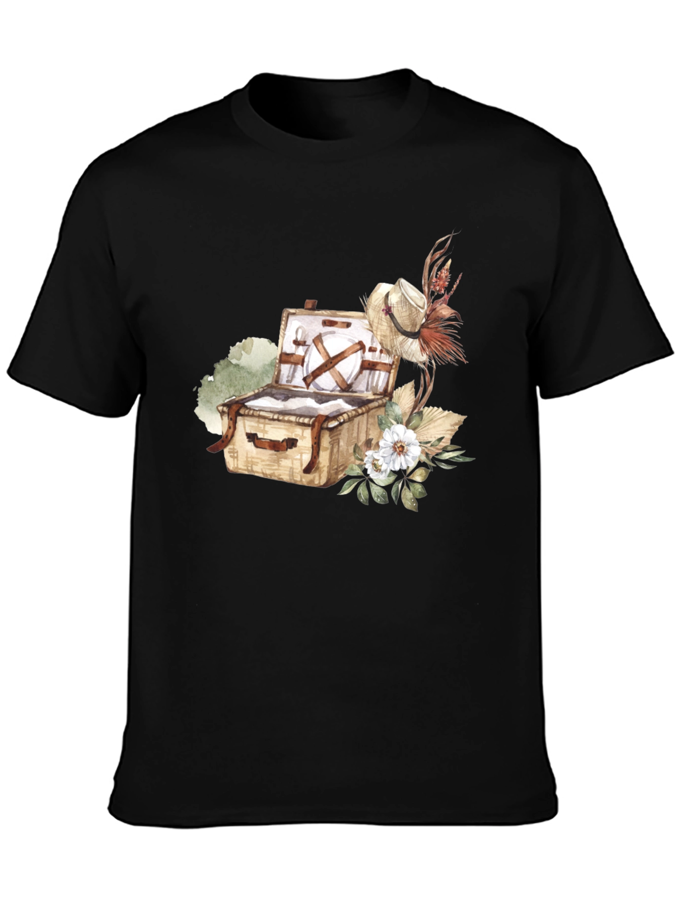 Picnic Basket Graphic Tee - Casual Black T-Shirt