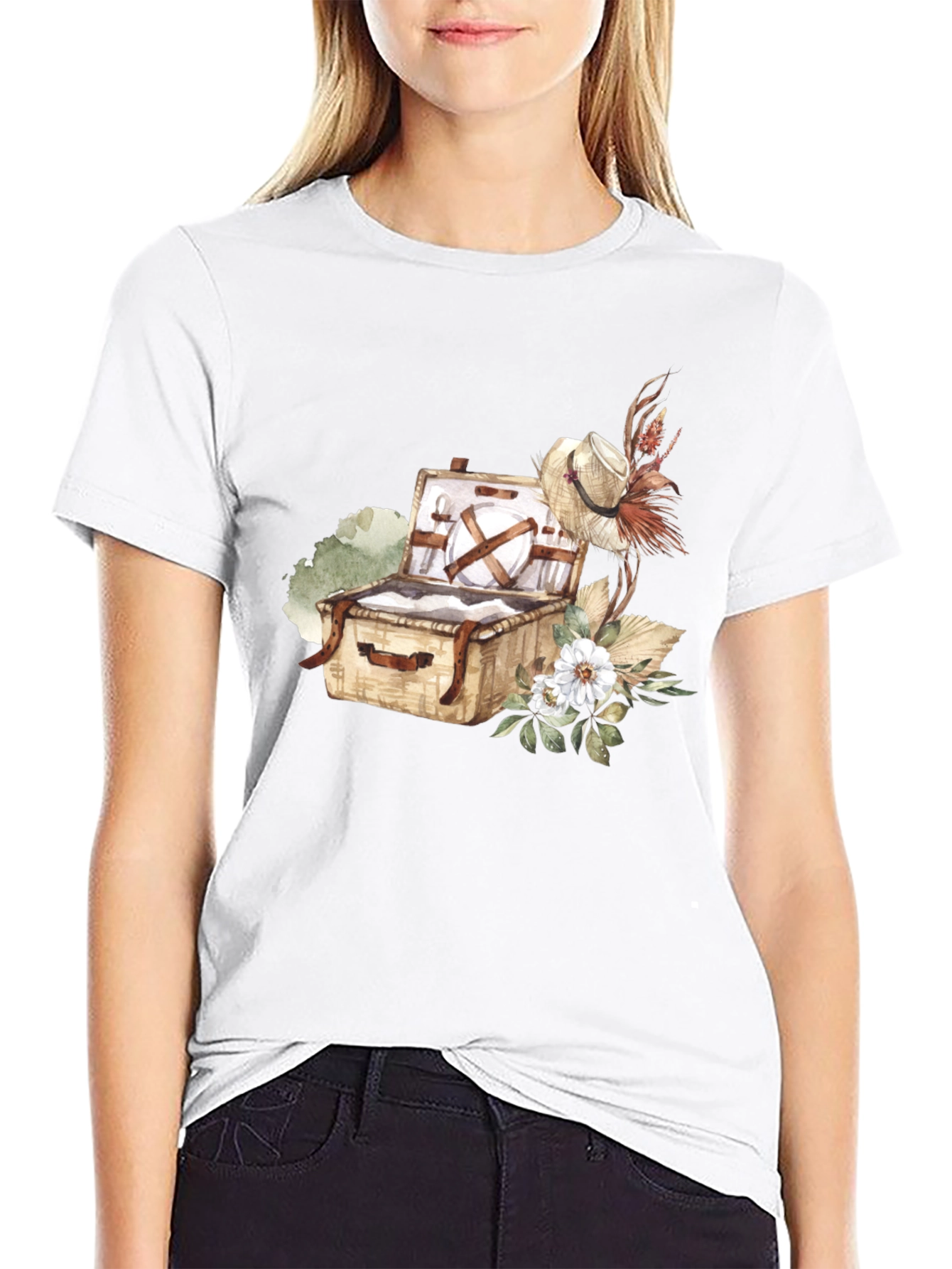 Picnic Basket Graphic Tee - Casual Black T-Shirt