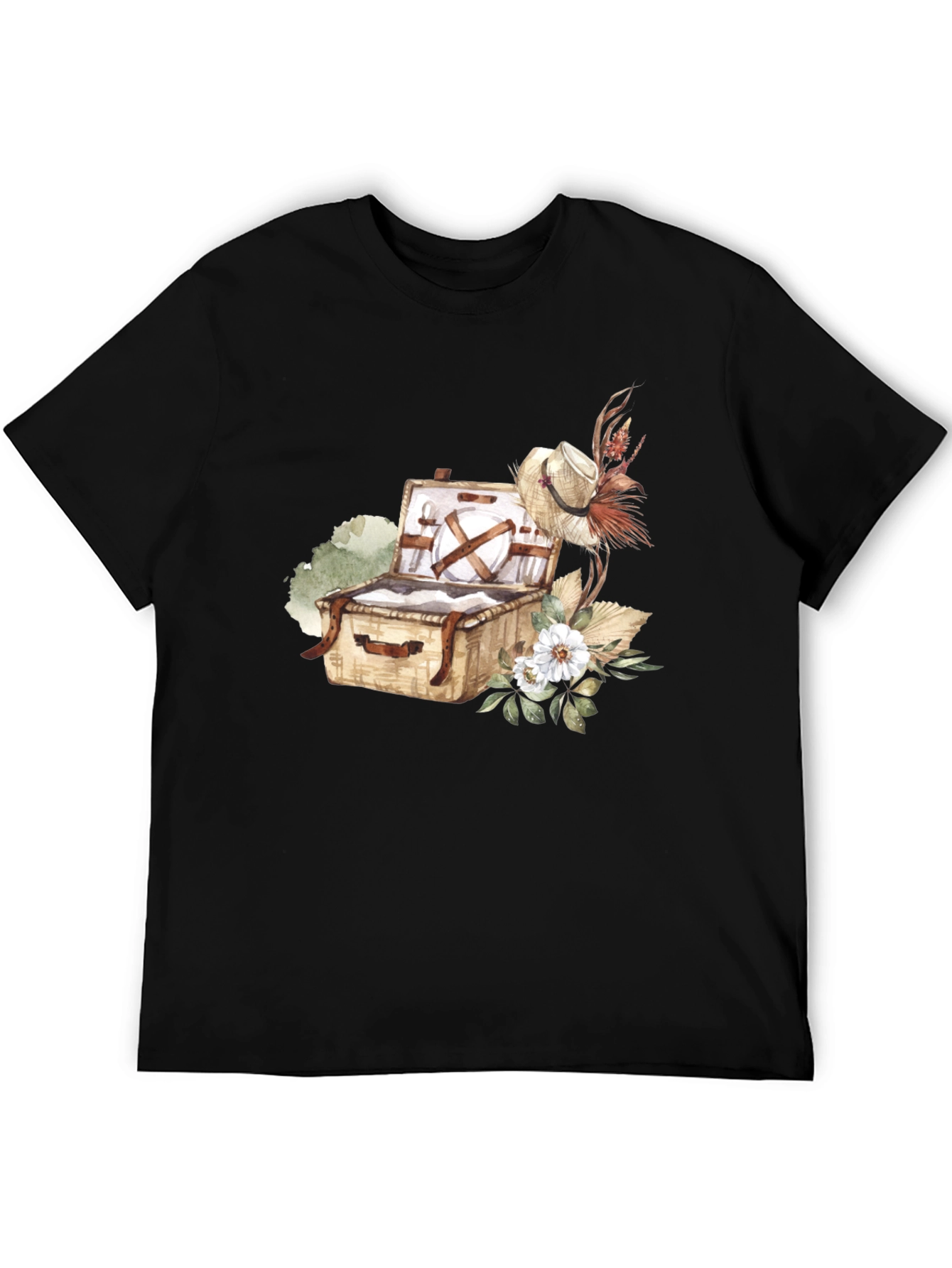 Picnic Basket Graphic Tee - Casual Black T-Shirt