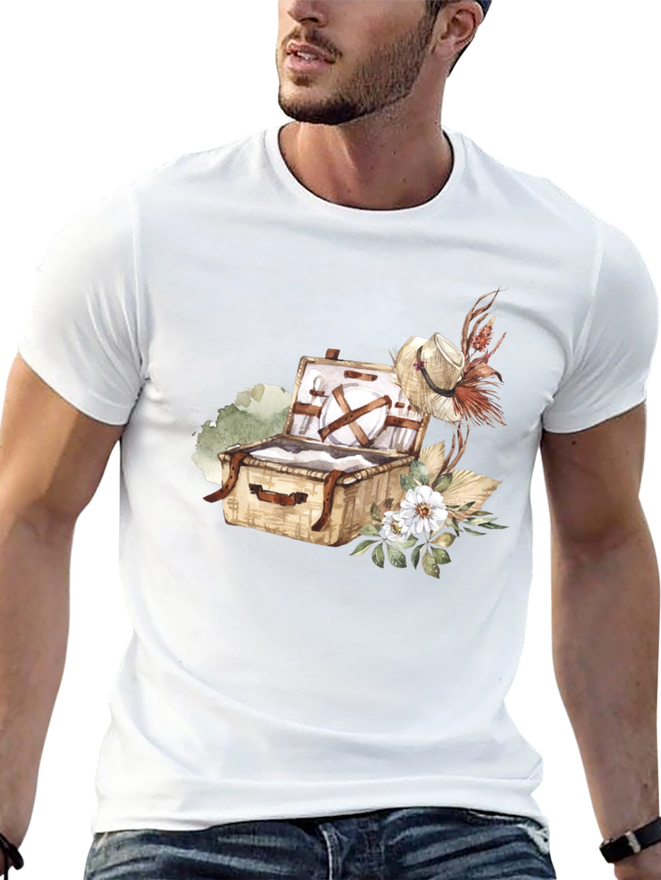 Picnic Basket Graphic Tee - Casual Black T-Shirt