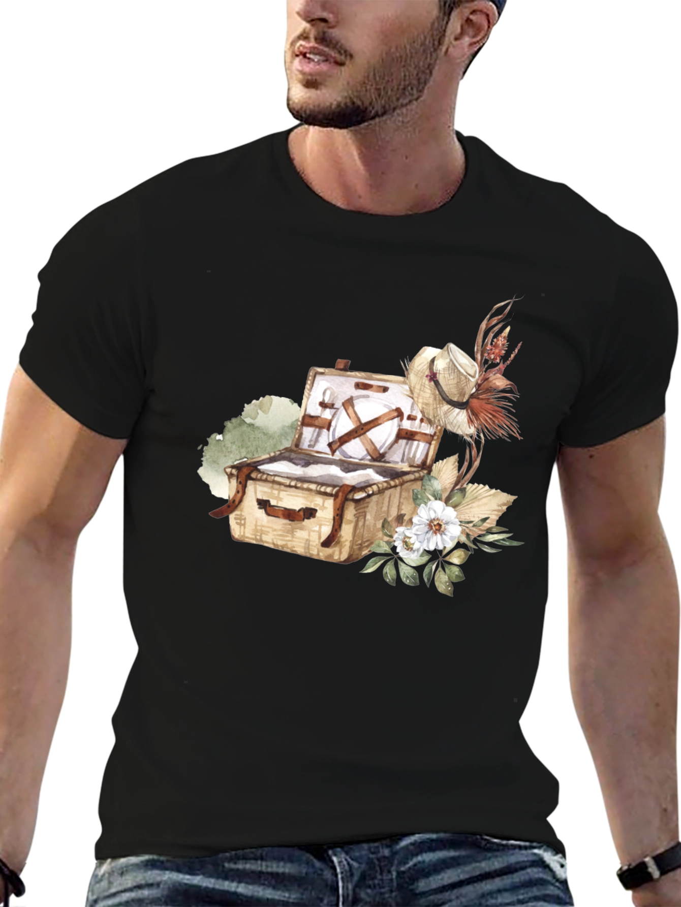Picnic Basket Graphic Tee - Casual Black T-Shirt