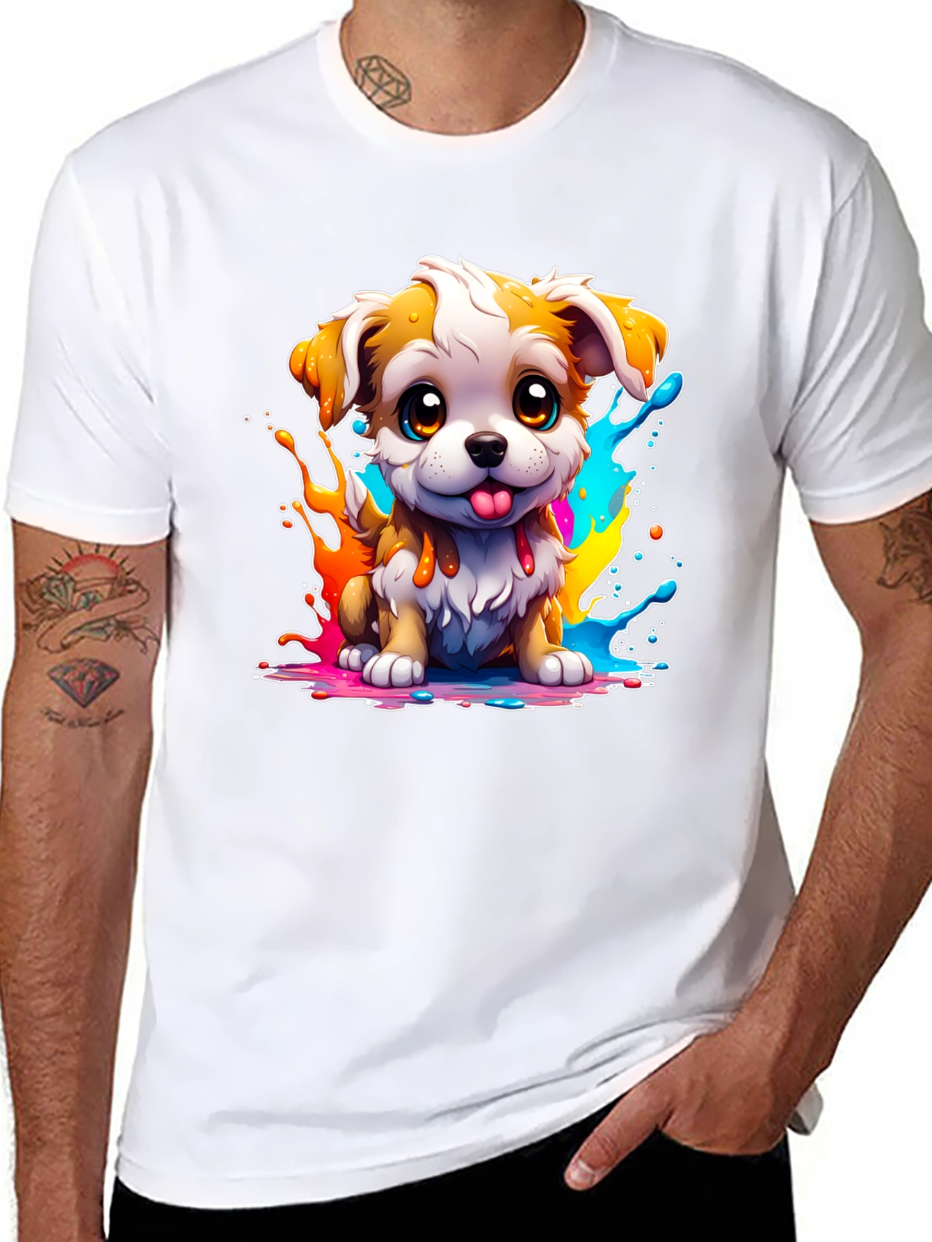 Cute Puppy Paint Splatter Graphic Tee