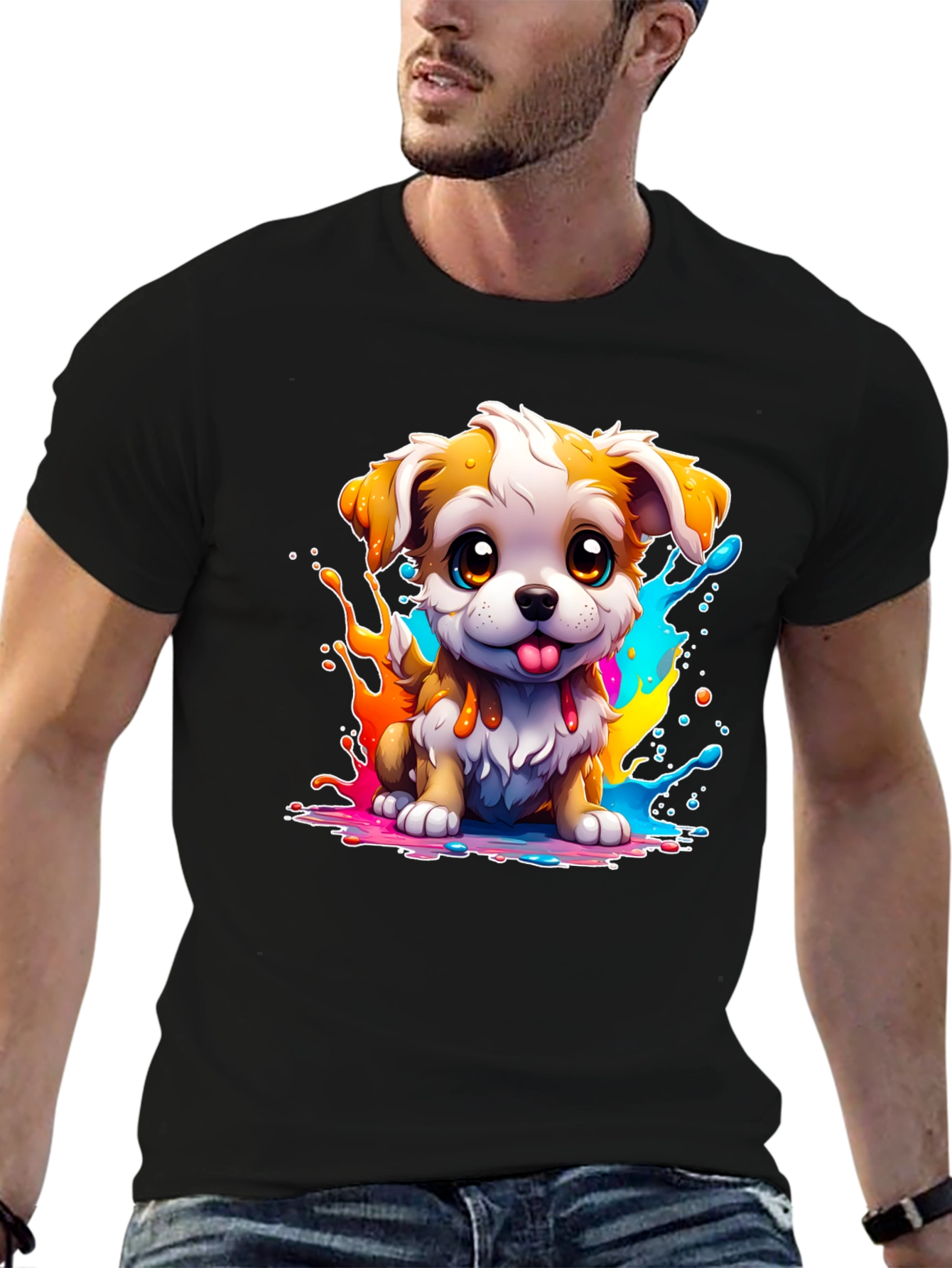 Cute Puppy Paint Splatter Graphic Tee