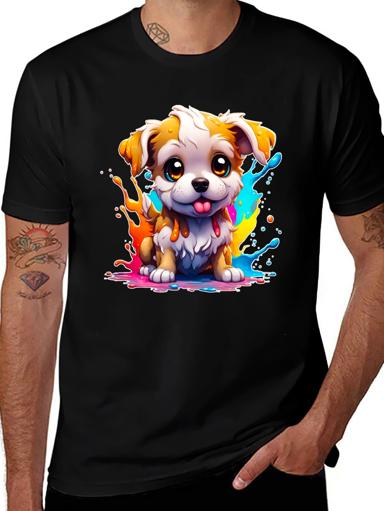 Cute Puppy Paint Splatter Graphic Tee
