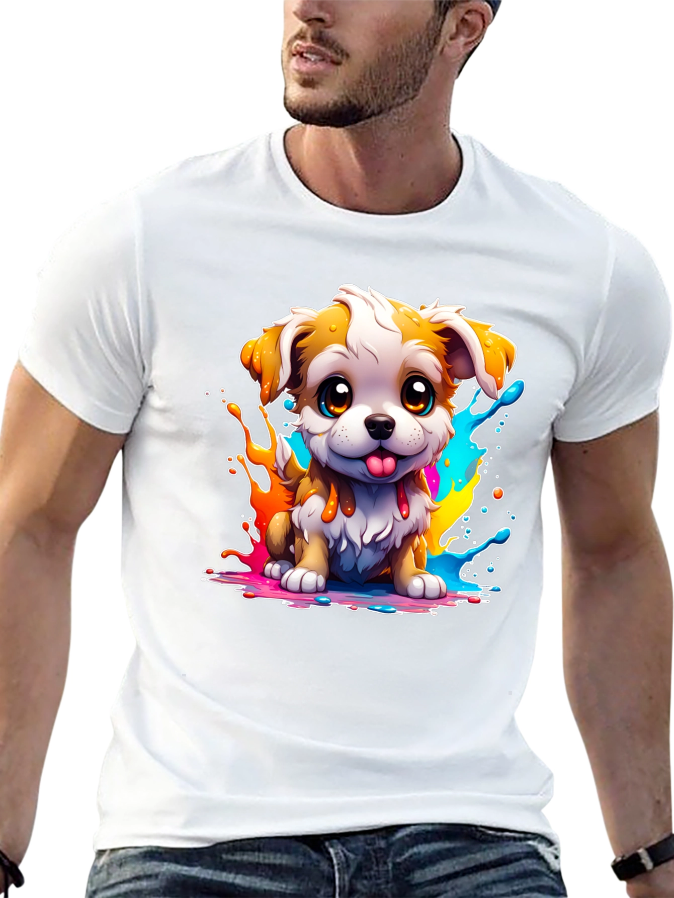 Cute Puppy Paint Splatter Graphic Tee