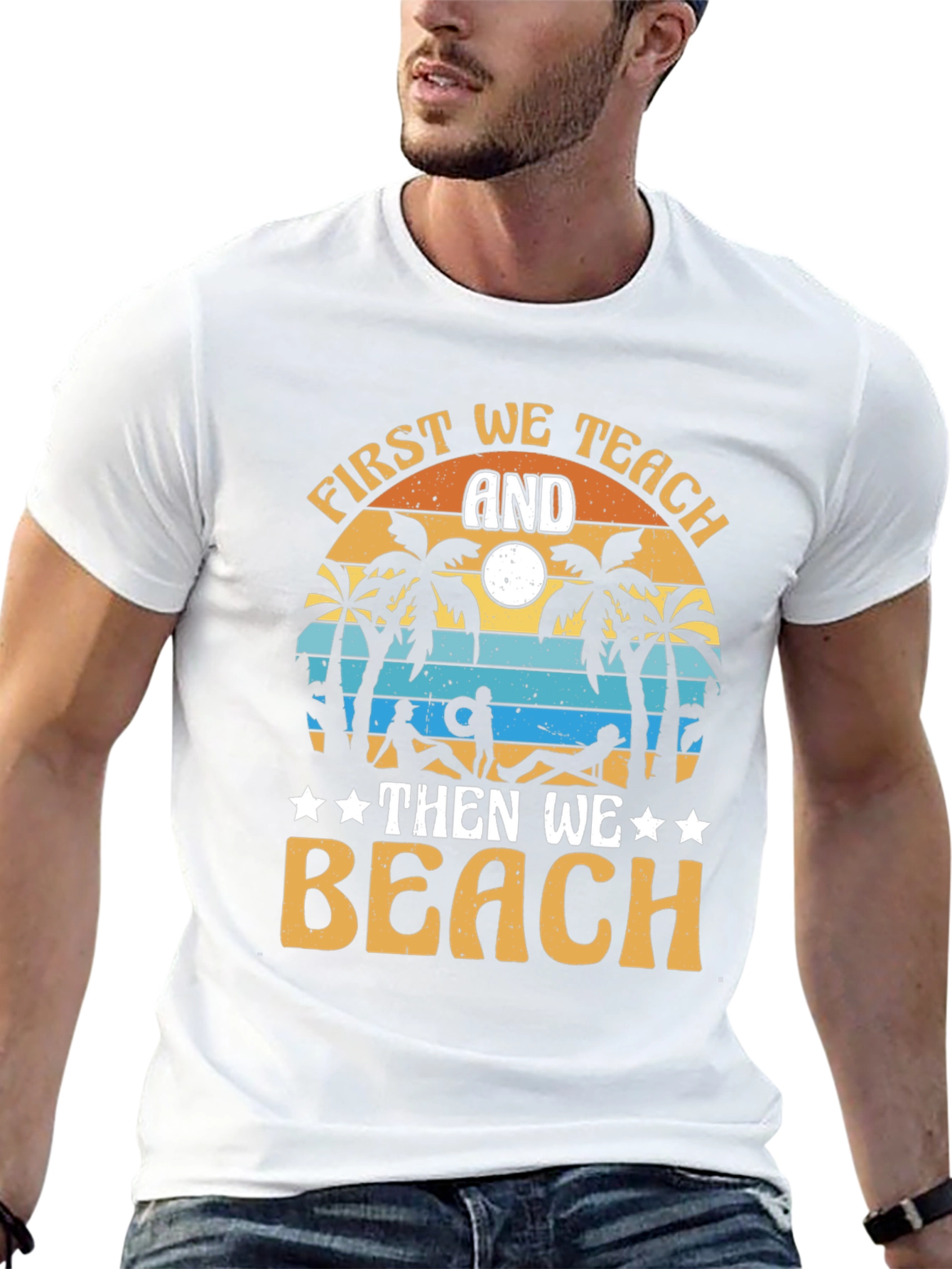 First We Teach And Then We Beach Black T-Shirt