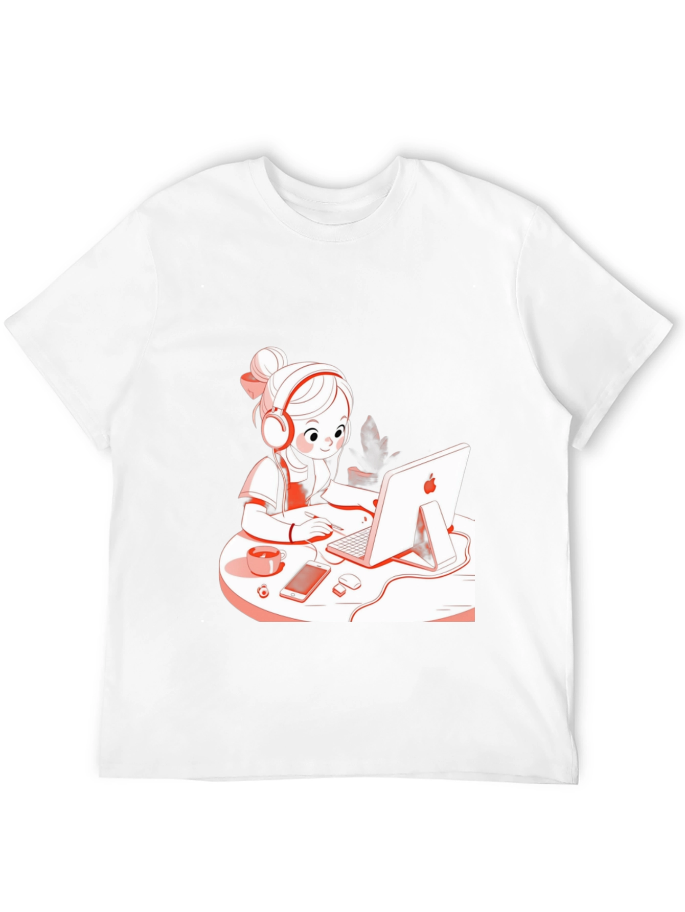 Stylish Black T-Shirt with Cute Girl at Computer Graphic
