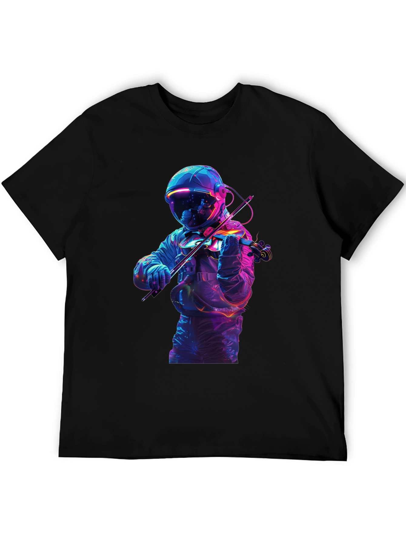 Astronaut Violinist Graphic Tee - Black Cotton