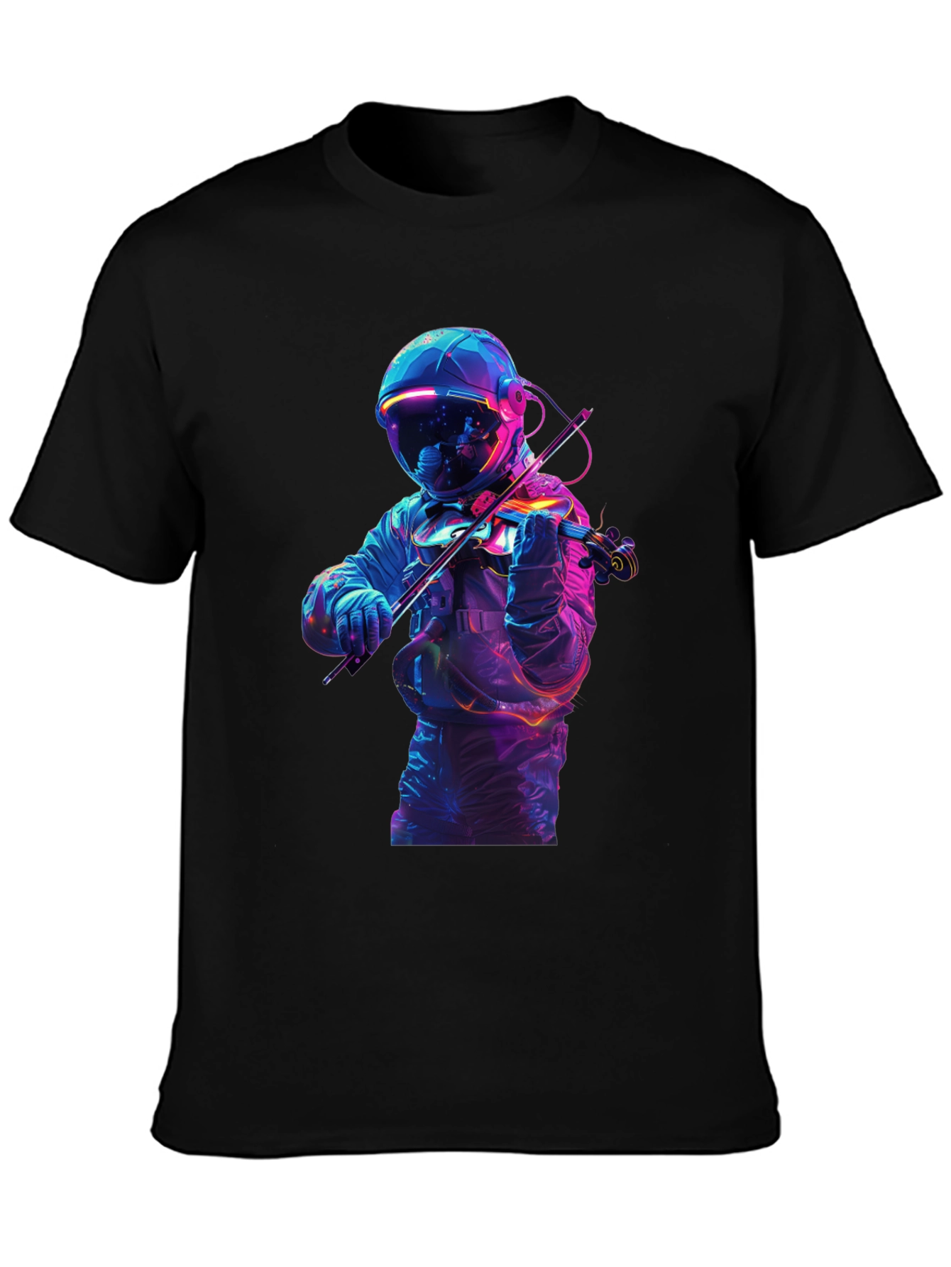 Astronaut Violinist Graphic Tee - Black Cotton